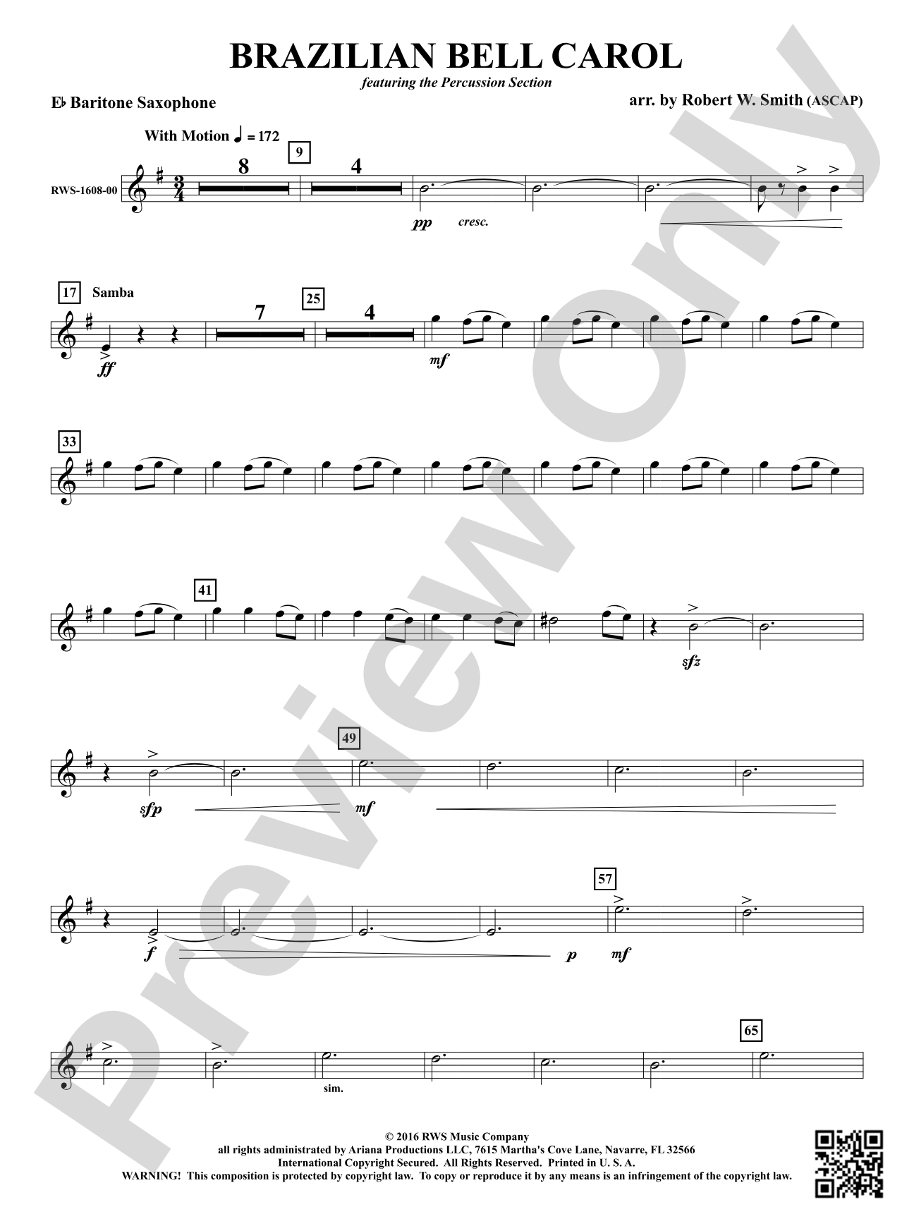 Brazilian Bell Carol: E-flat Baritone Saxophone