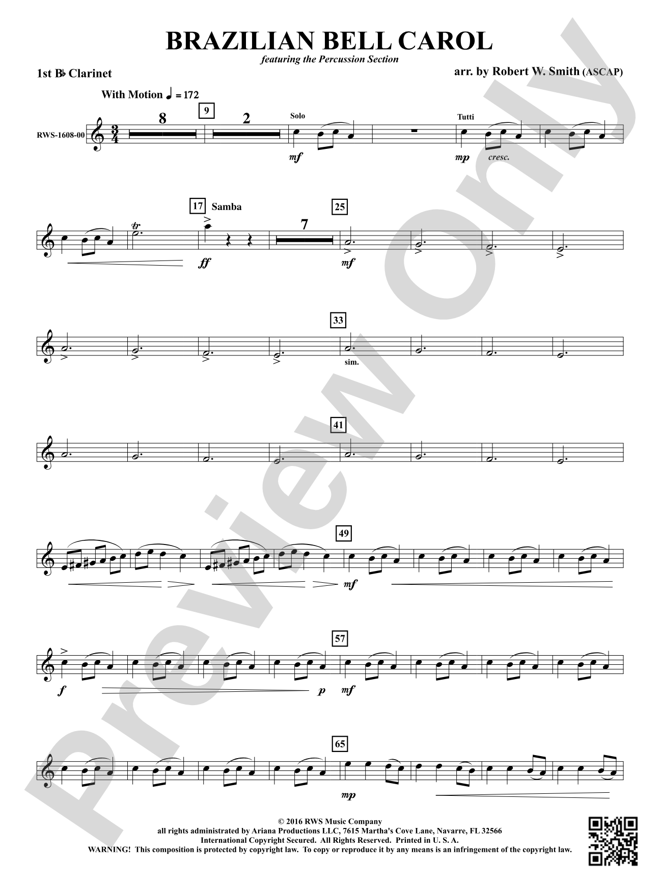 Brazilian Bell Carol: 1st B-flat Clarinet