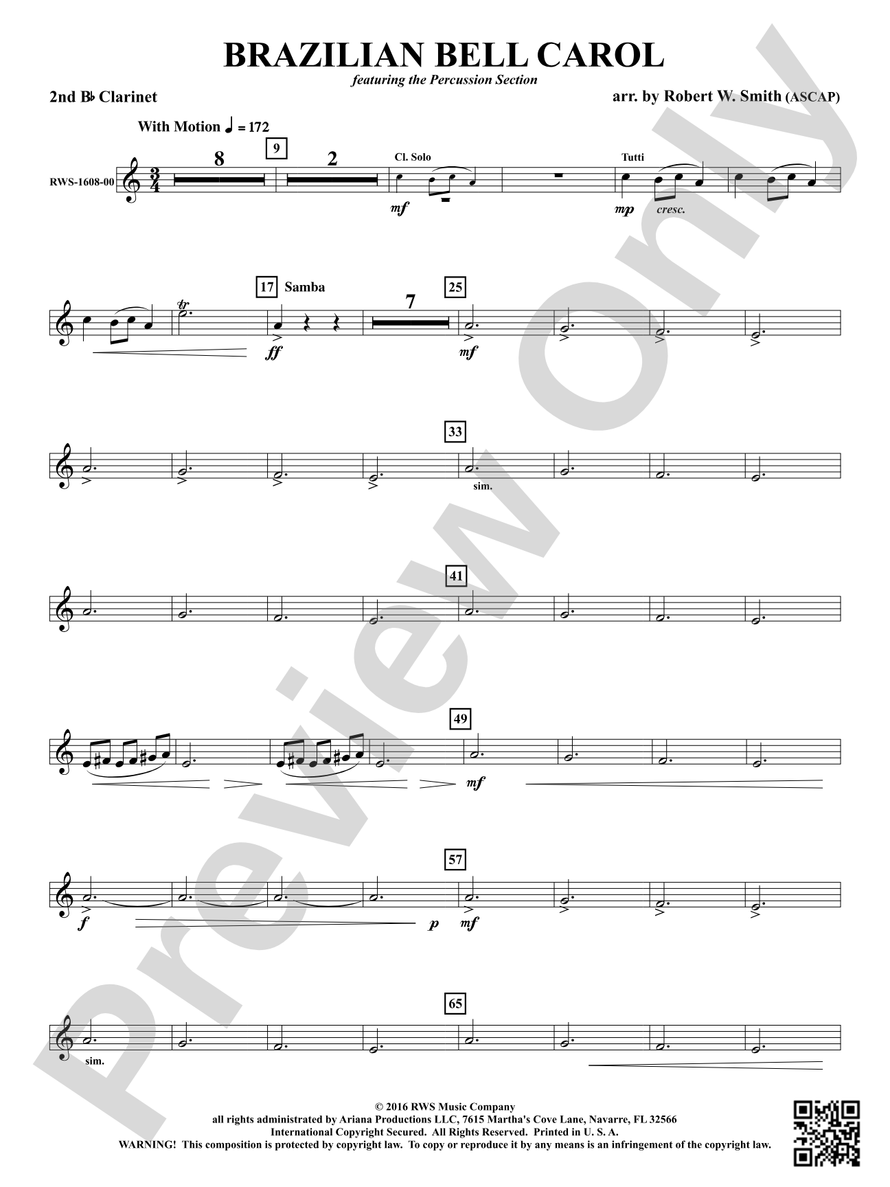 Brazilian Bell Carol: 2nd B-flat Clarinet