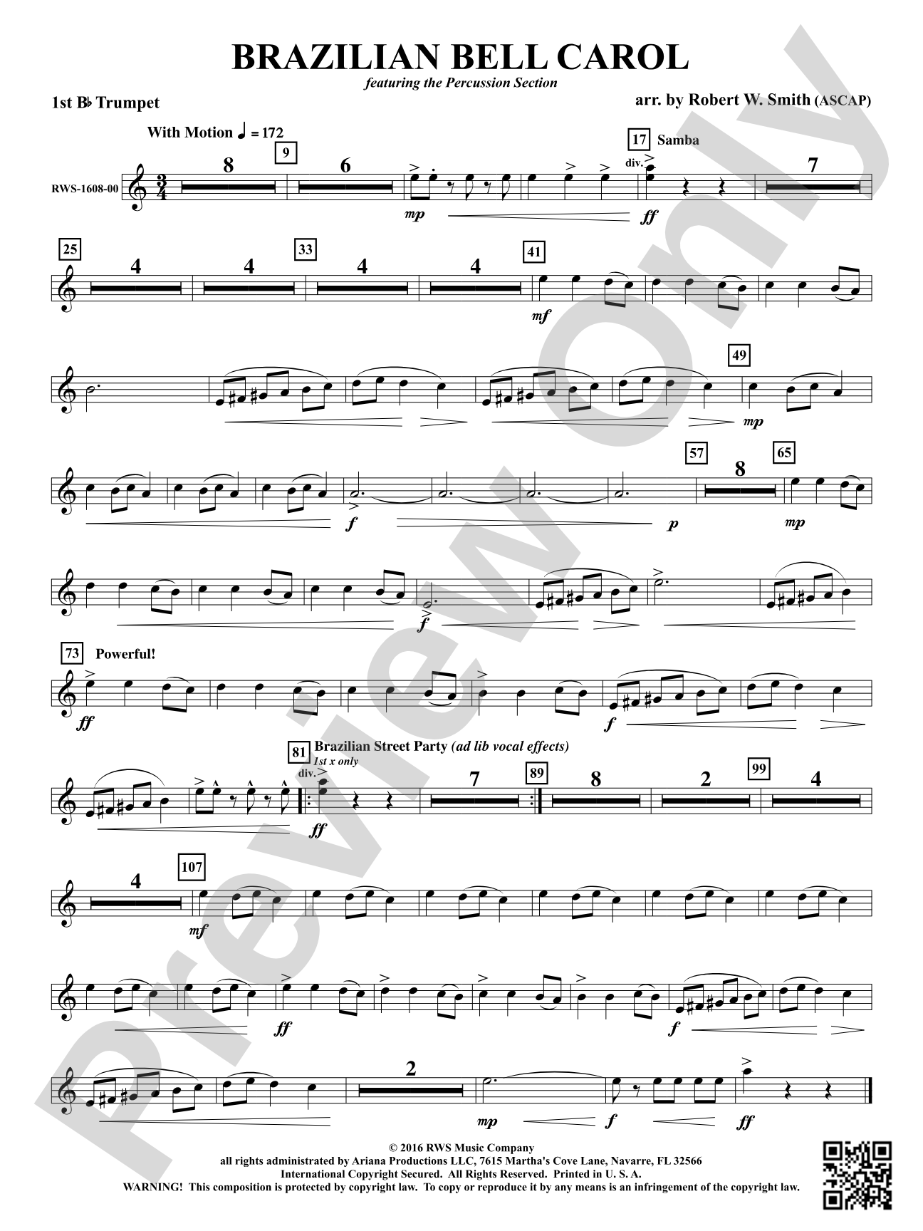 Brazilian Bell Carol: 1st B-flat Trumpet