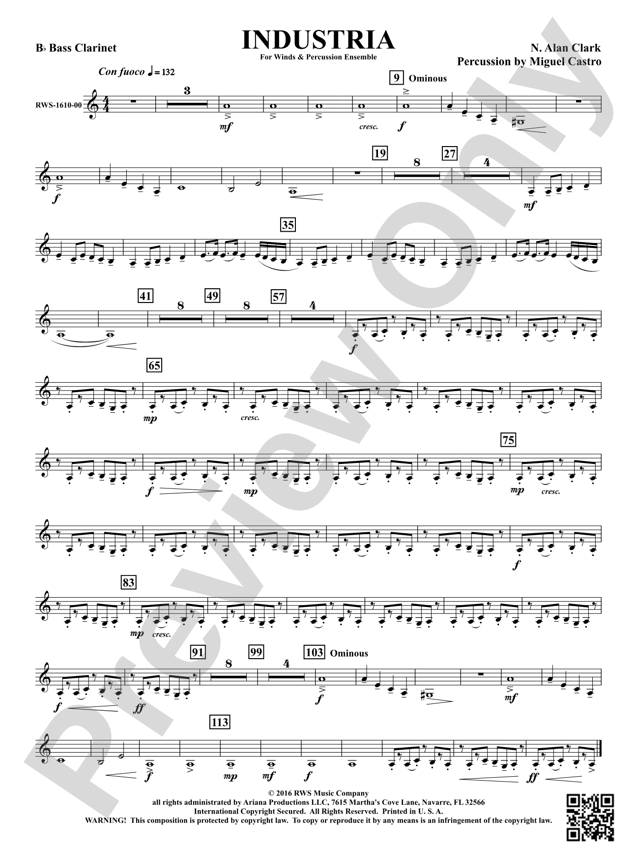 Industria - For Winds & Percussion Ensemble: B-flat Bass Clarinet