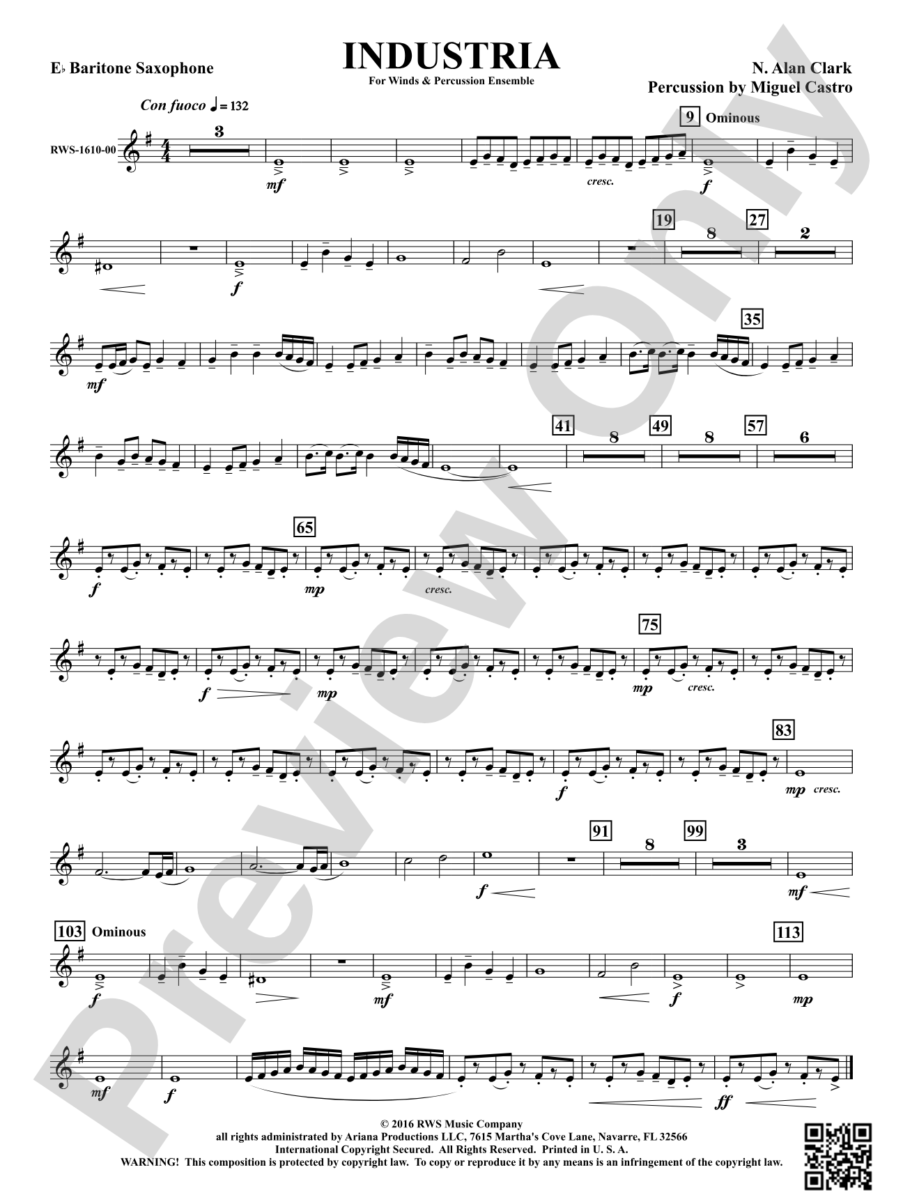 Industria - For Winds & Percussion Ensemble: E-flat Baritone Saxophone