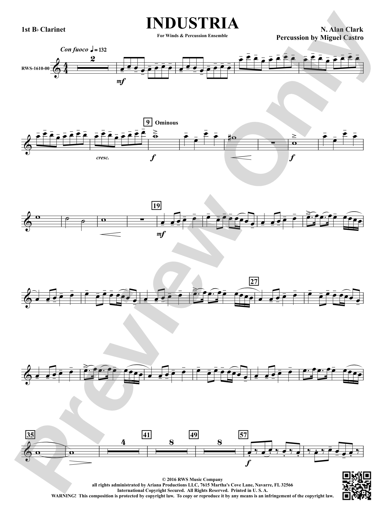 Industria - For Winds & Percussion Ensemble: 1st B-flat Clarinet