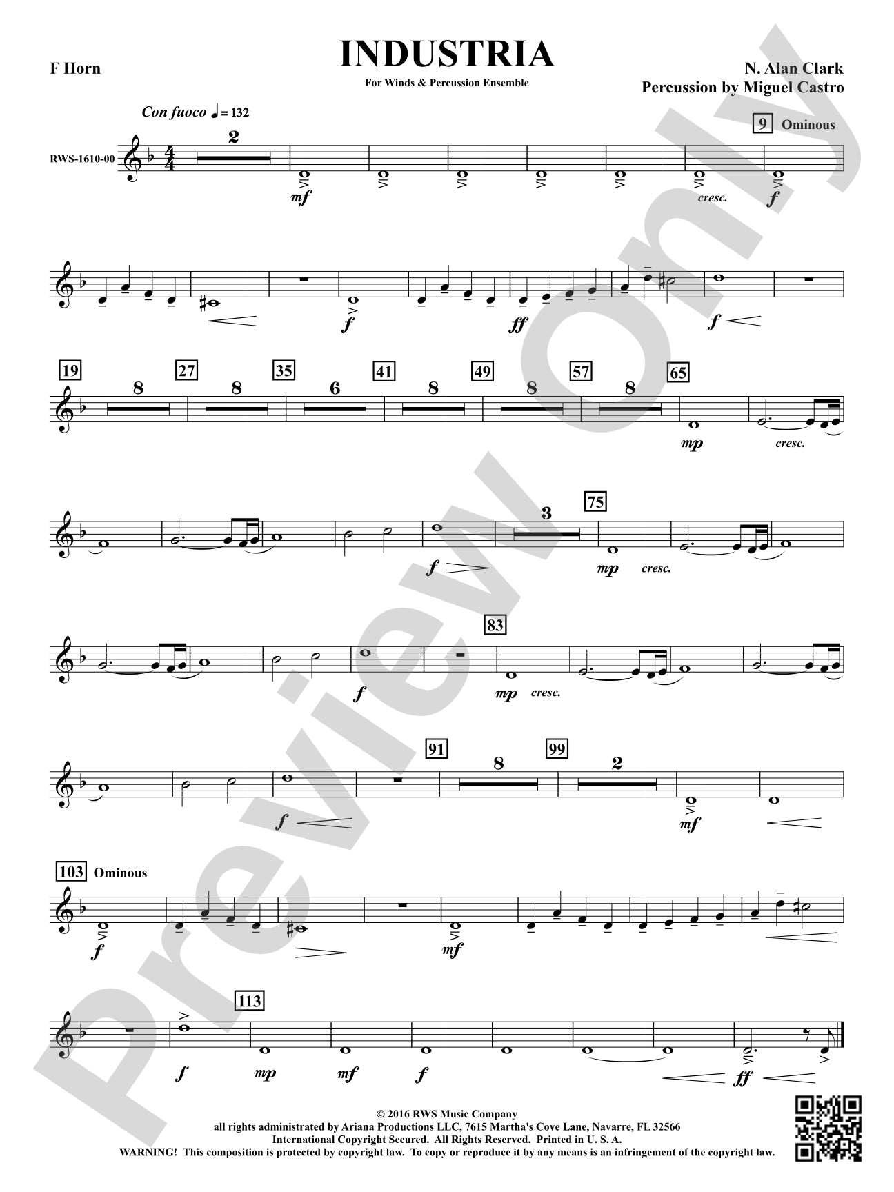 Industria - For Winds & Percussion Ensemble: 1st F Horn