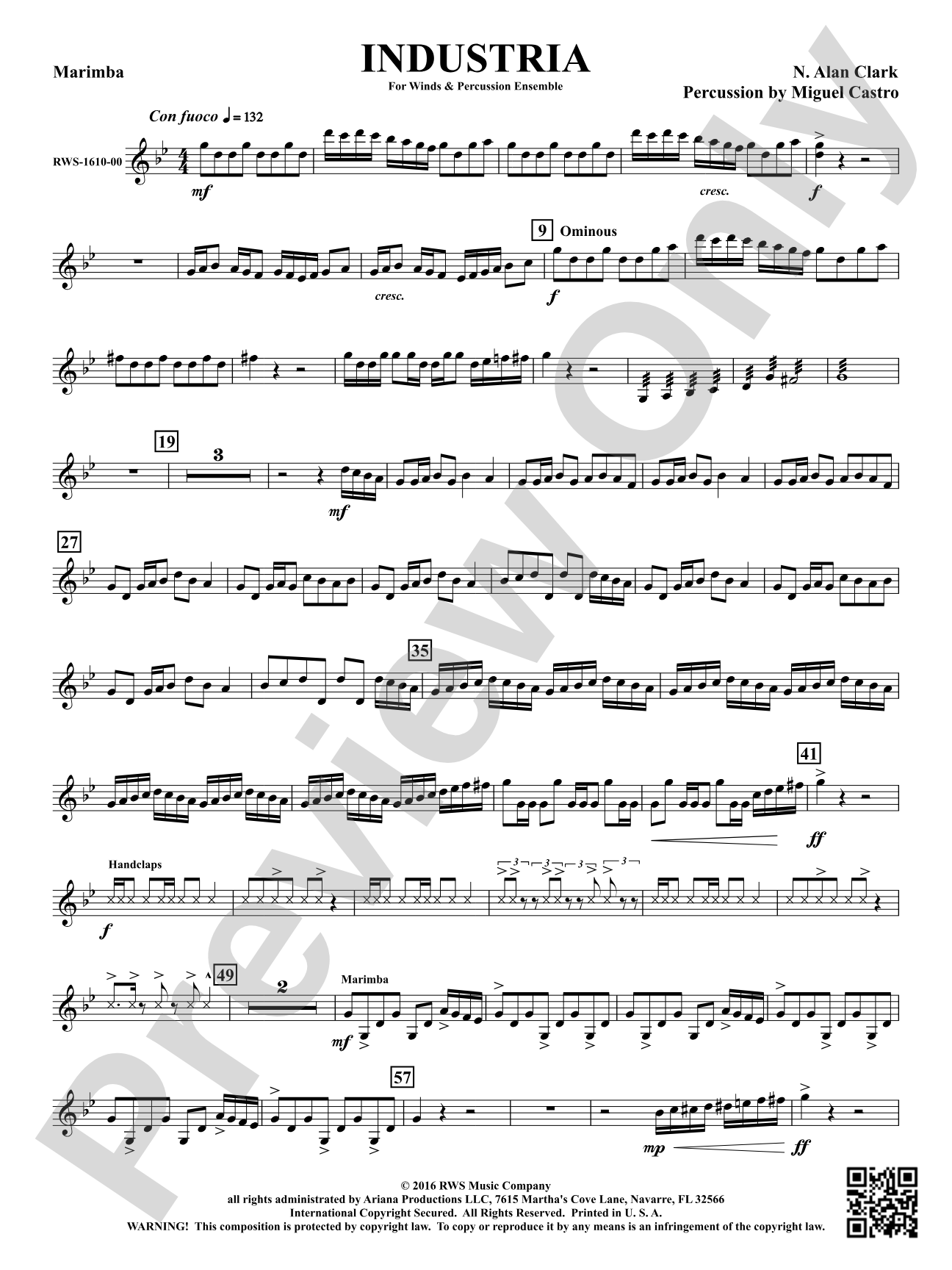 Industria - For Winds & Percussion Ensemble: Marimba