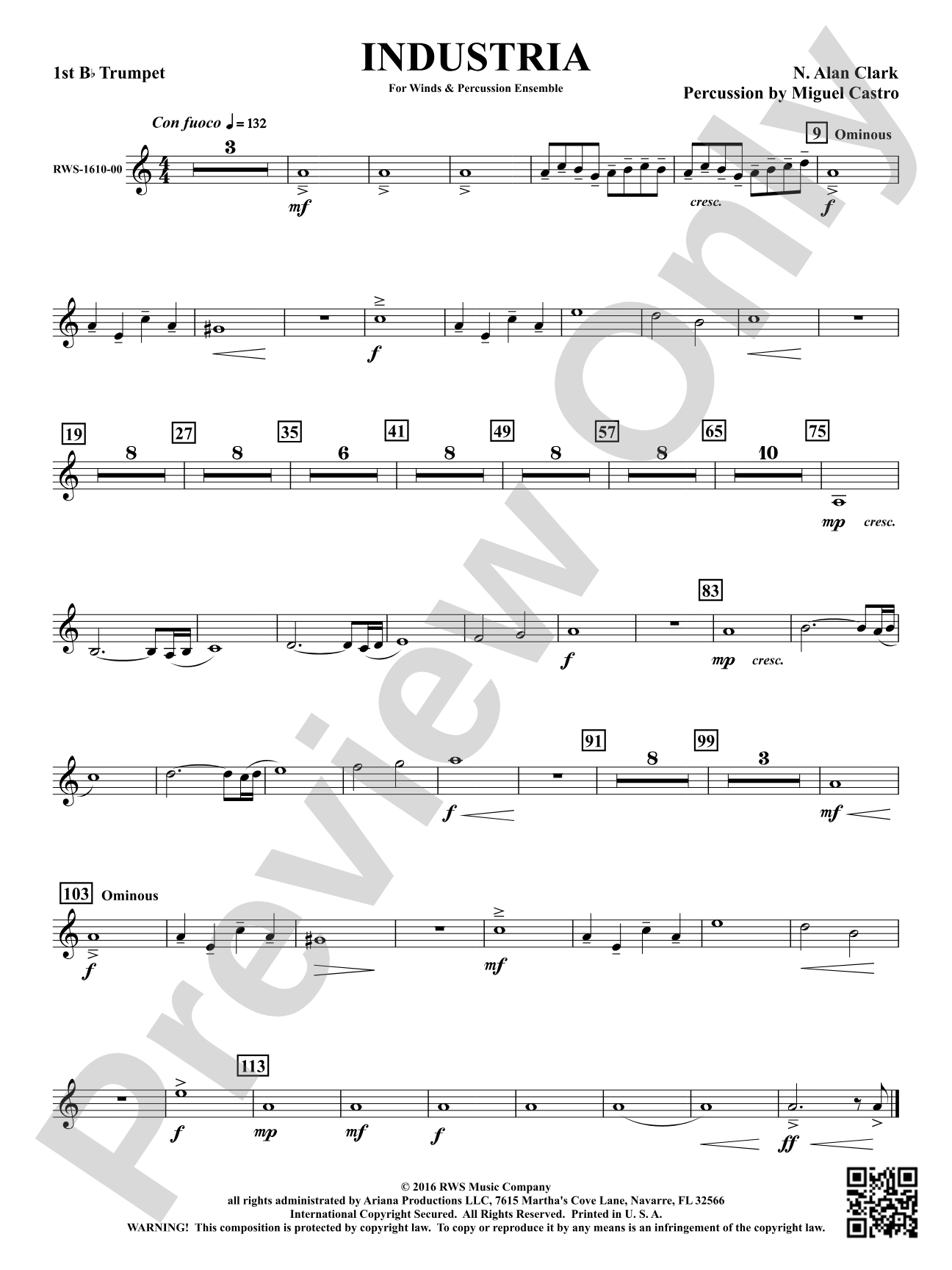 Industria - For Winds & Percussion Ensemble: 1st B-flat Trumpet