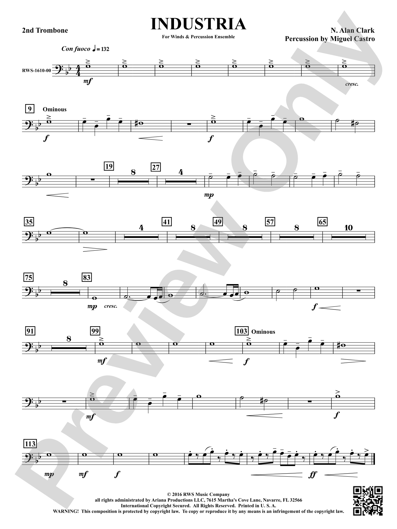 Industria - For Winds & Percussion Ensemble: 2nd Trombone