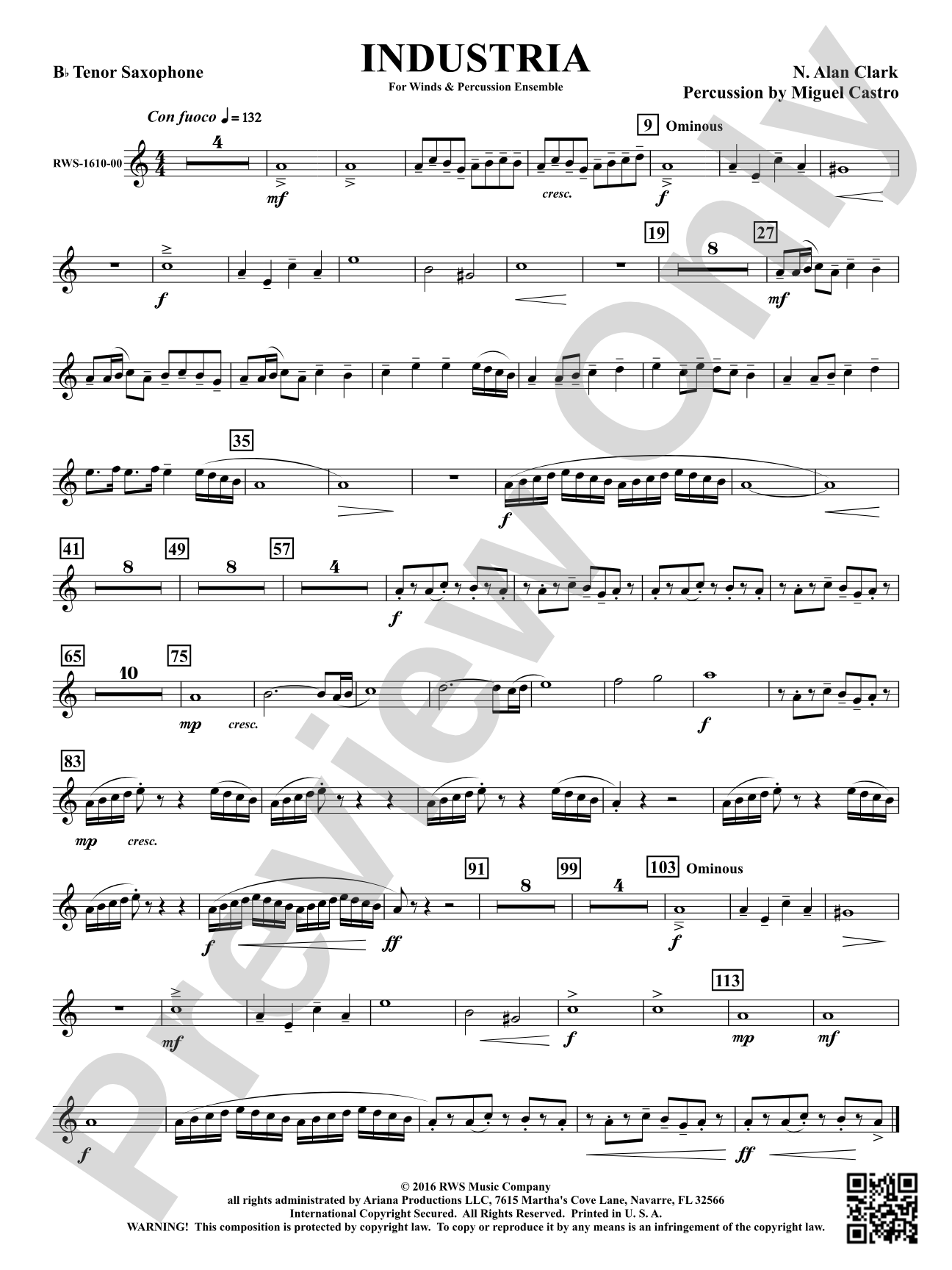 Industria - For Winds & Percussion Ensemble: B-flat Tenor Saxophone