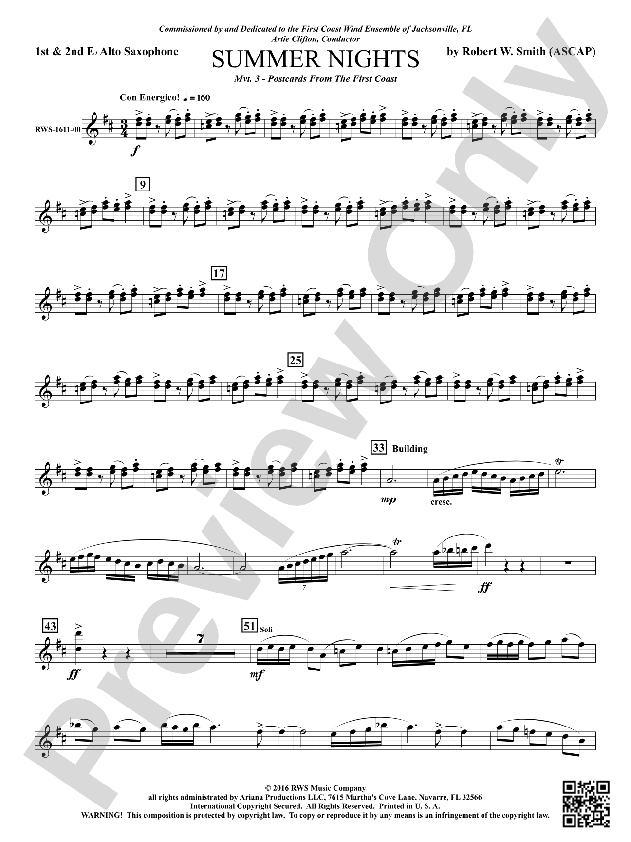 Summer Nights - Mvt. 3 - Postcards from the First Coast: 1st & 2nd E-flat Alto Saxophone