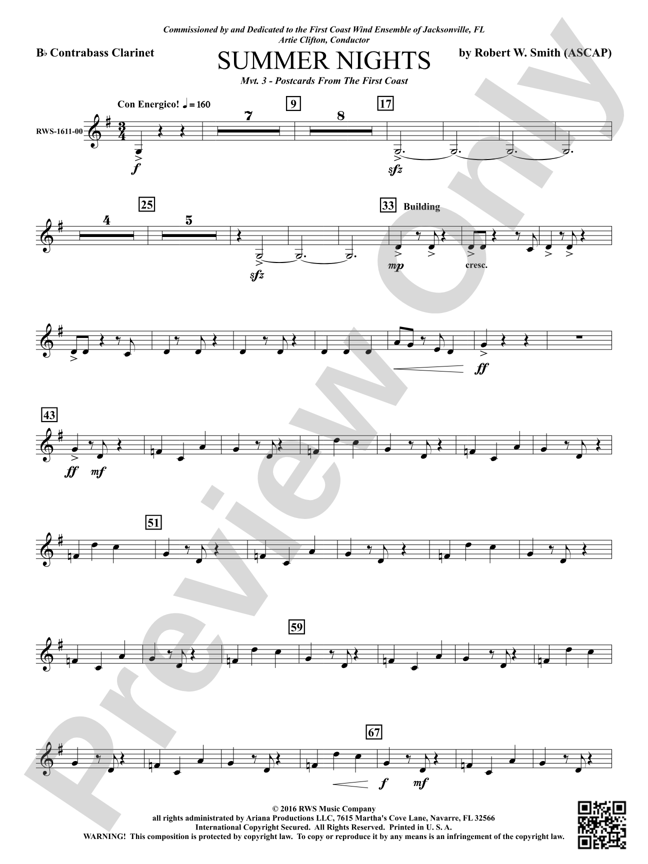 Summer Nights - Mvt. 3 - Postcards from the First Coast: B-flat Contrabass Clarinet