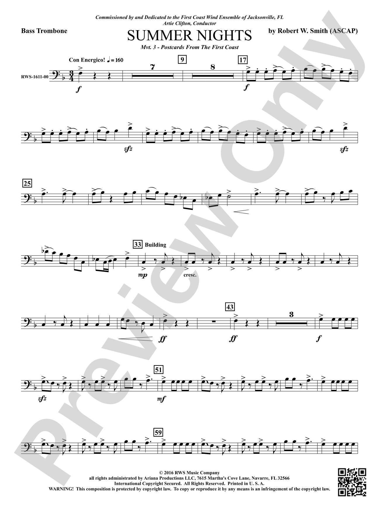 Summer Nights - Mvt. 3 - Postcards from the First Coast: Bass Trombone