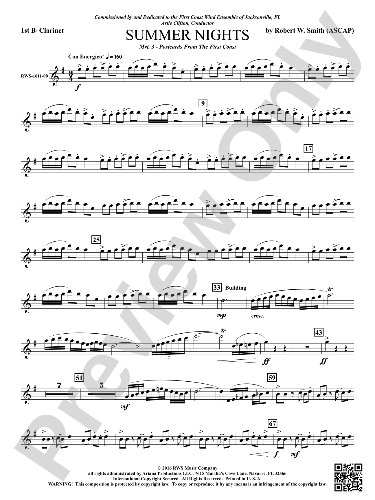 Summer Nights - Mvt. 3 - Postcards from the First Coast: 1st B-flat Clarinet