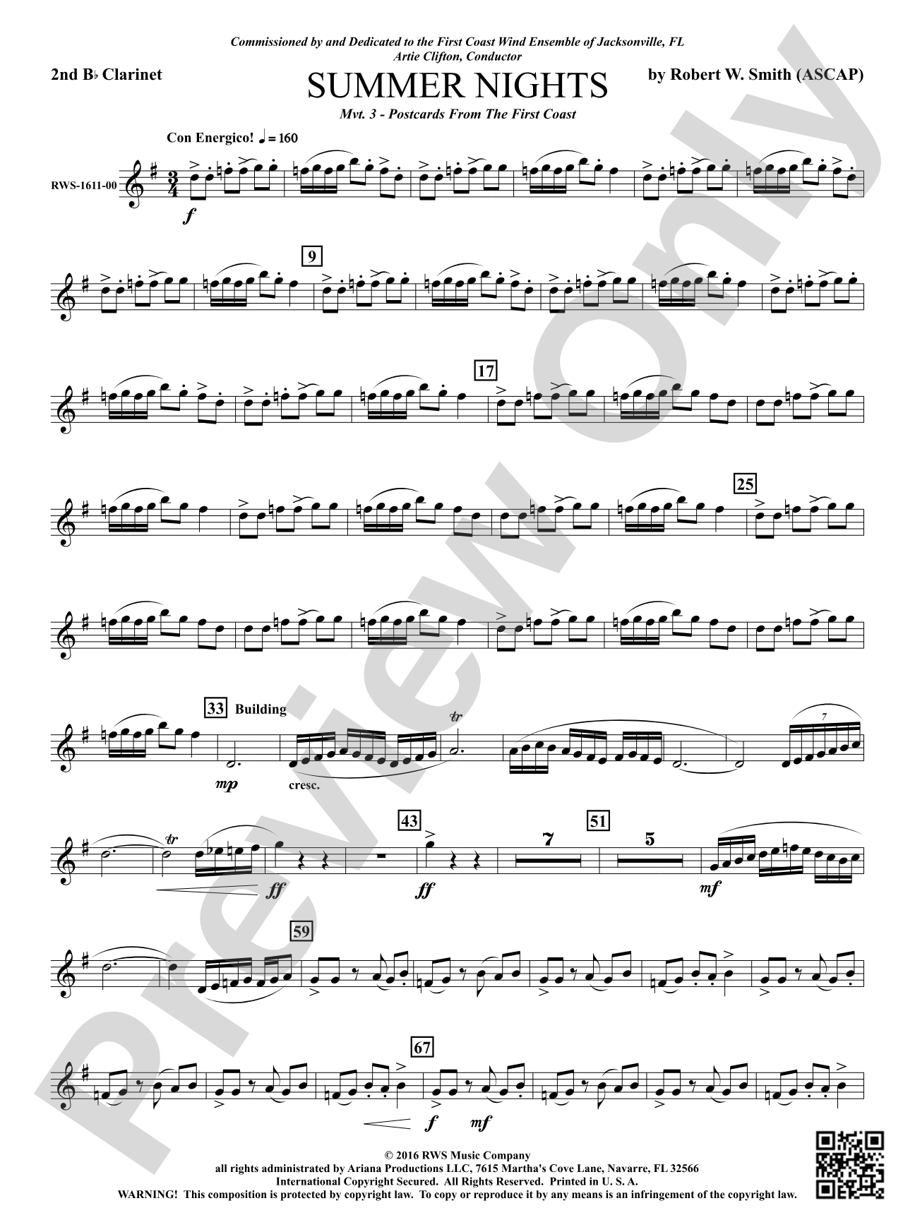 Summer Nights - Mvt. 3 - Postcards from the First Coast: 2nd B-flat Clarinet