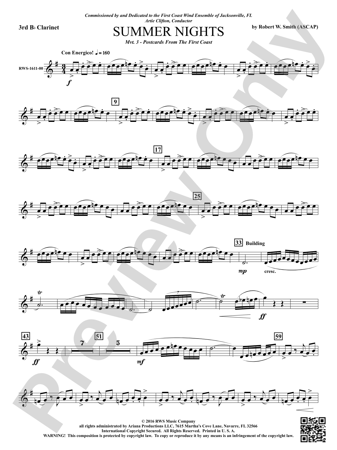 Summer Nights - Mvt. 3 - Postcards from the First Coast: 3rd B-flat Clarinet