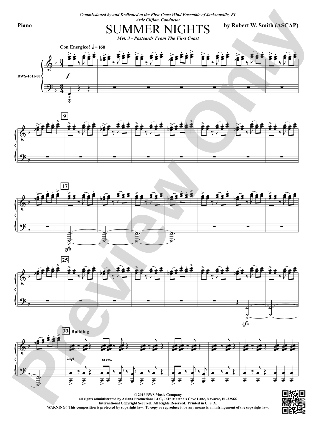 Summer Nights - Mvt. 3 - Postcards from the First Coast: Piano Accompaniment