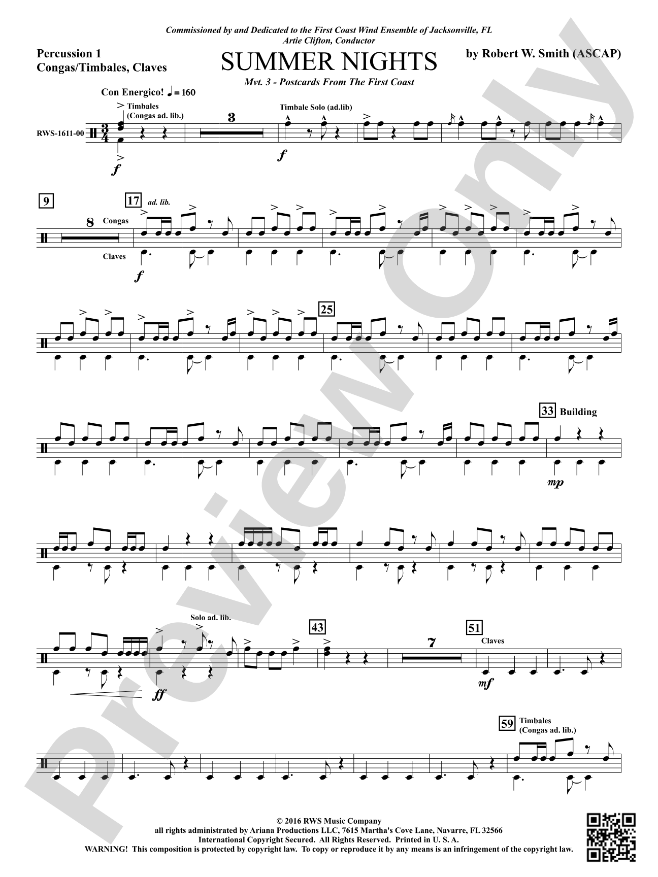 Summer Nights - Mvt. 3 - Postcards from the First Coast: 1st Percussion