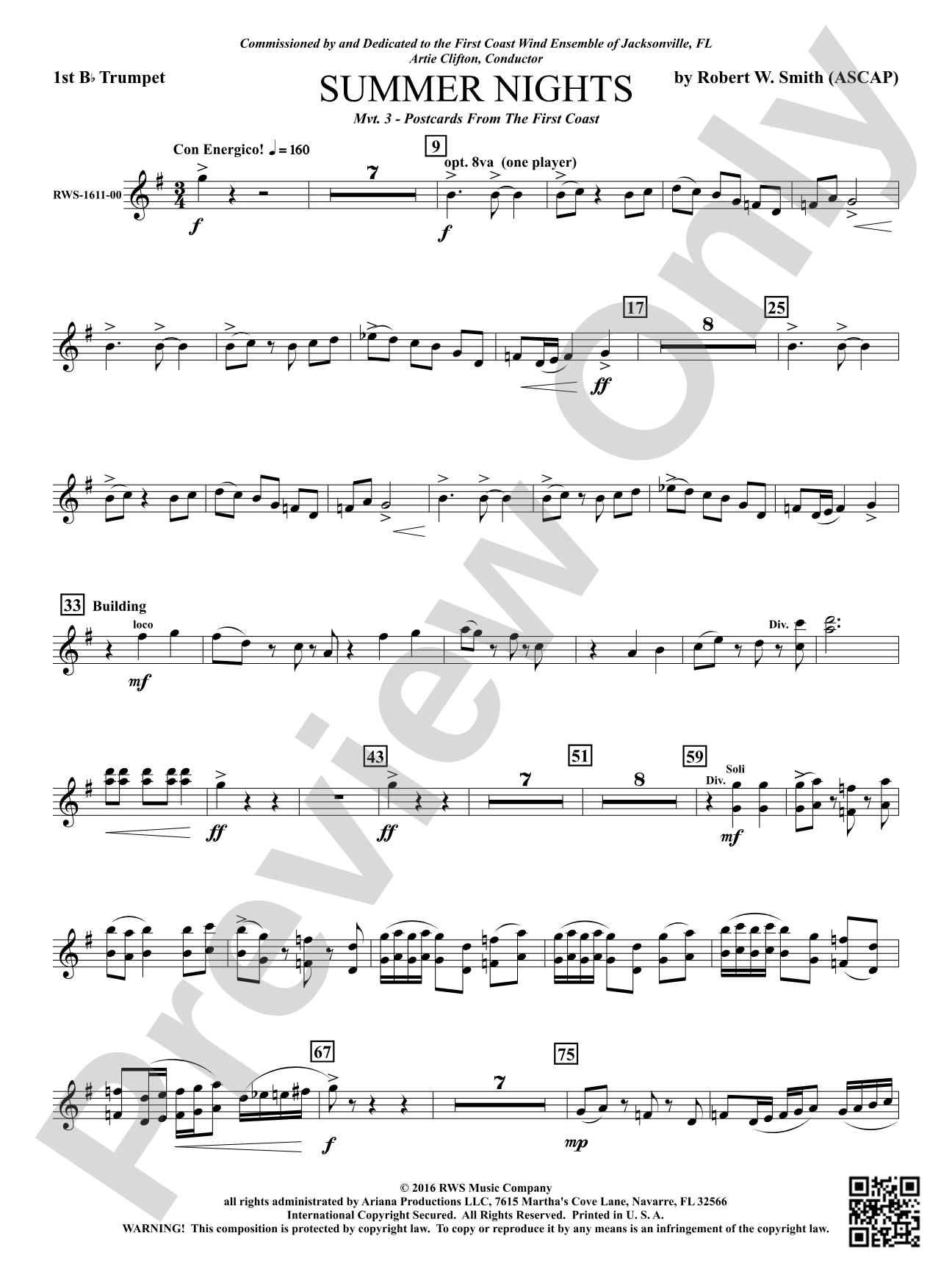 Summer Nights - Mvt. 3 - Postcards from the First Coast: 1st B-flat Trumpet