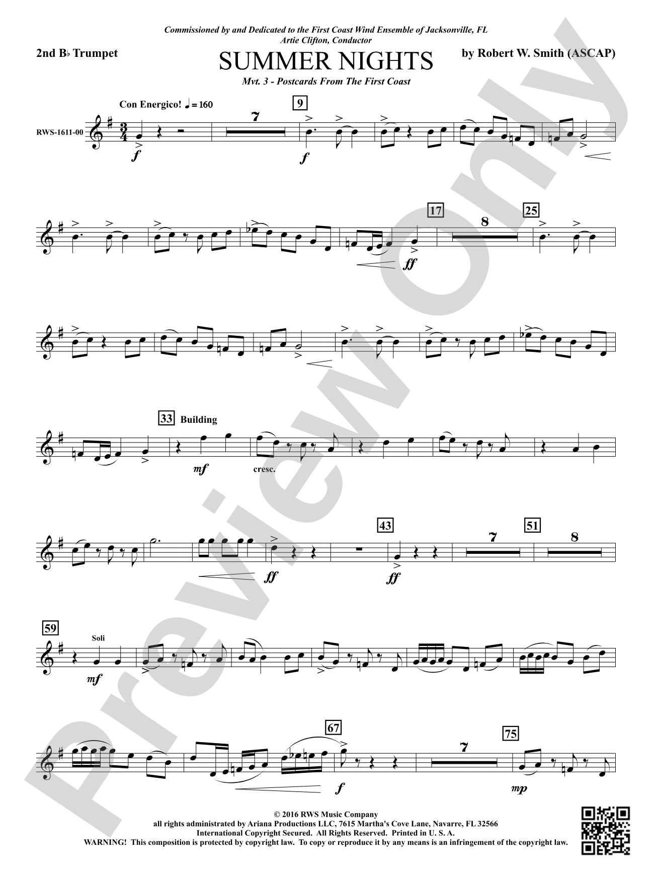 Summer Nights - Mvt. 3 - Postcards from the First Coast: 2nd B-flat Trumpet