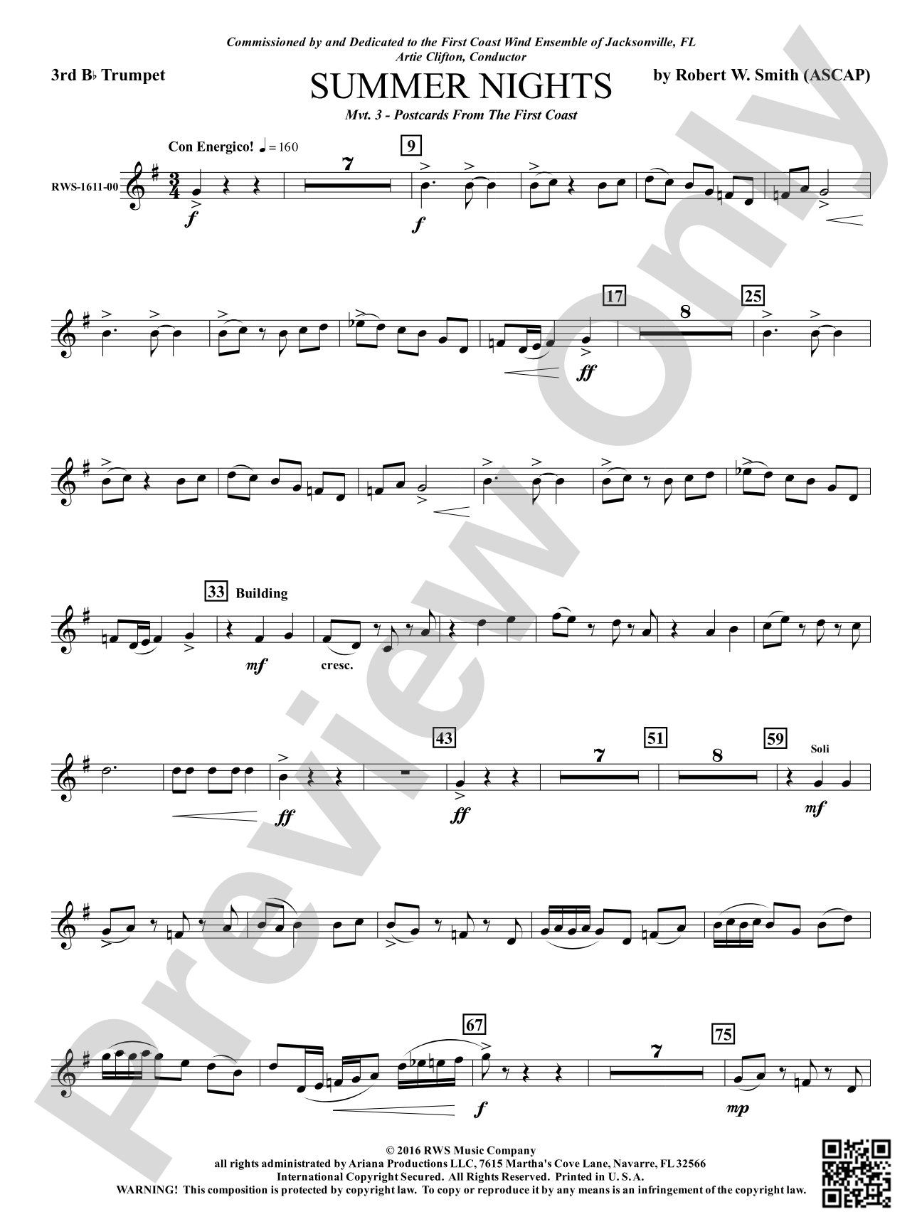 Summer Nights - Mvt. 3 - Postcards from the First Coast: 3rd B-flat Trumpet