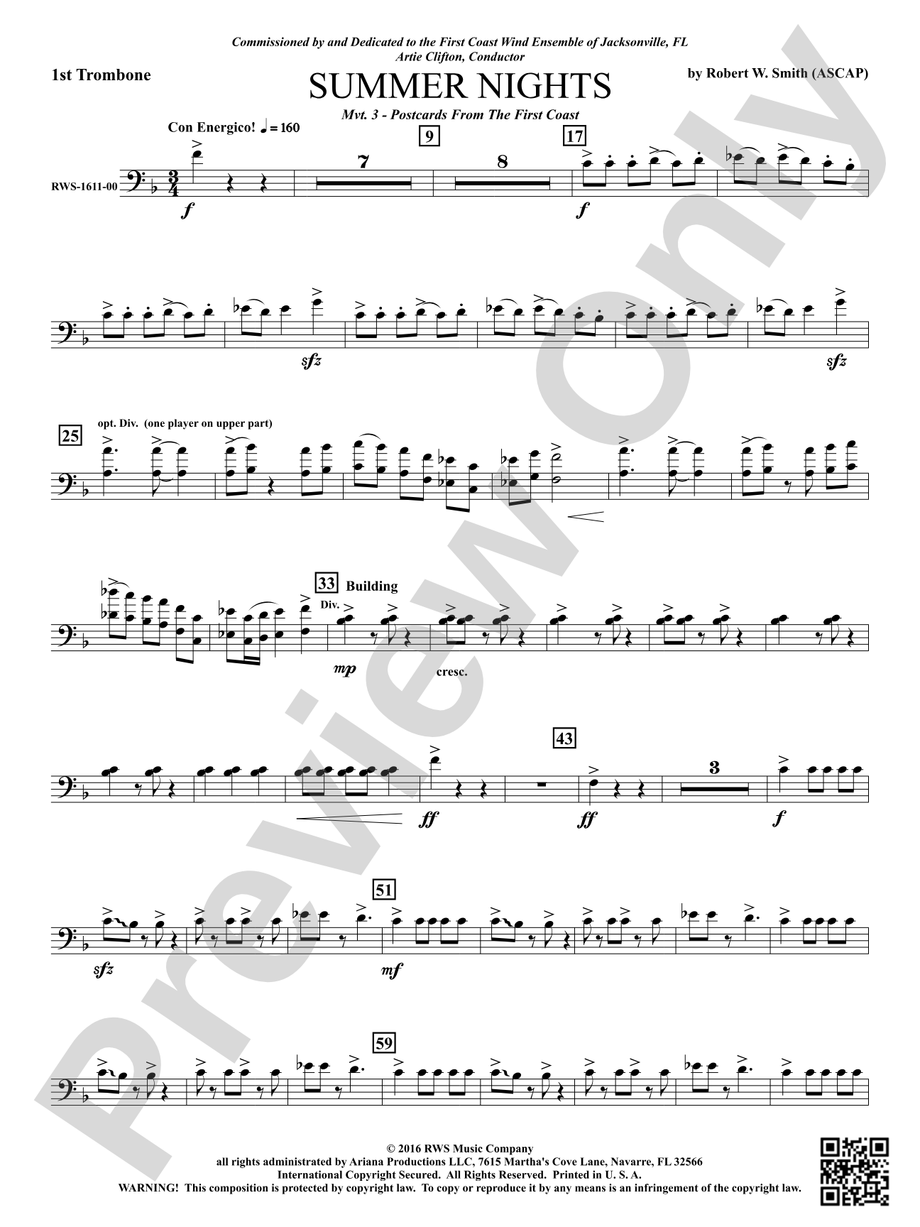 Summer Nights - Mvt. 3 - Postcards from the First Coast: 1st Trombone