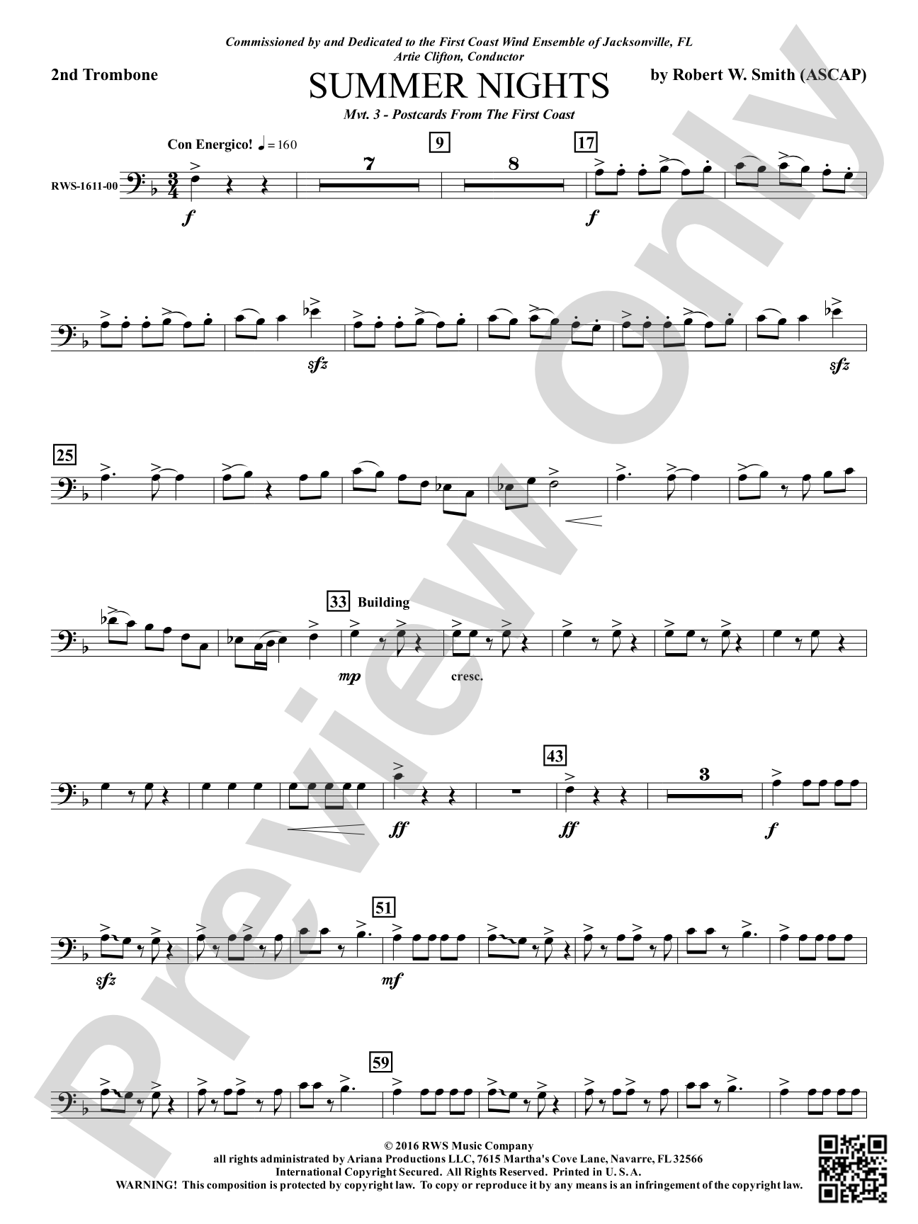 Summer Nights - Mvt. 3 - Postcards from the First Coast: 2nd Trombone