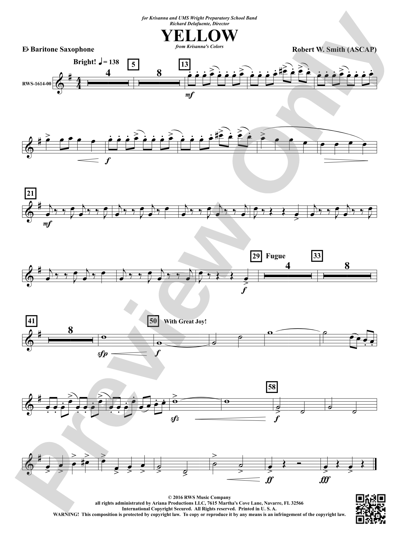 Yellow: E-flat Baritone Saxophone