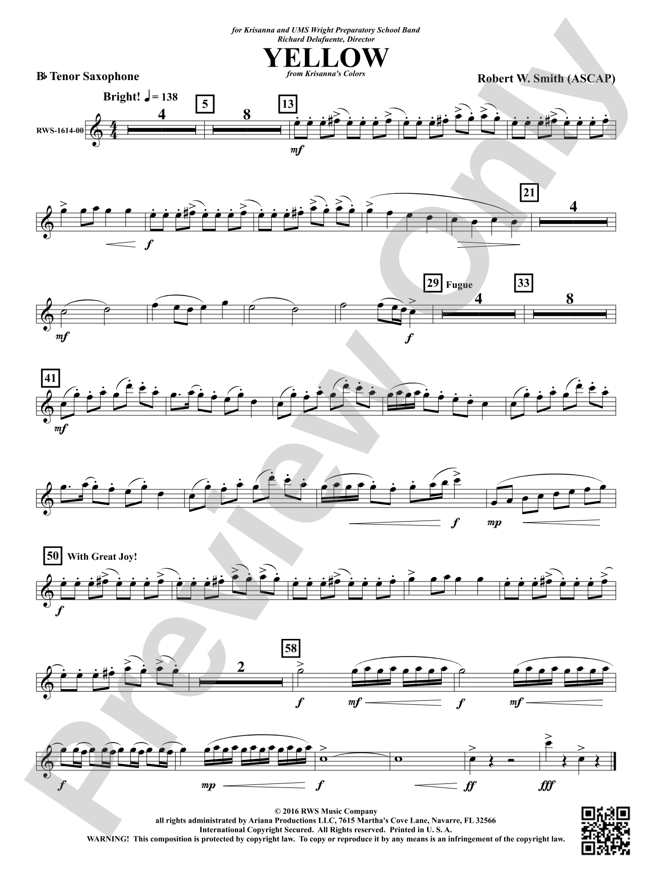 Yellow: B-flat Tenor Saxophone