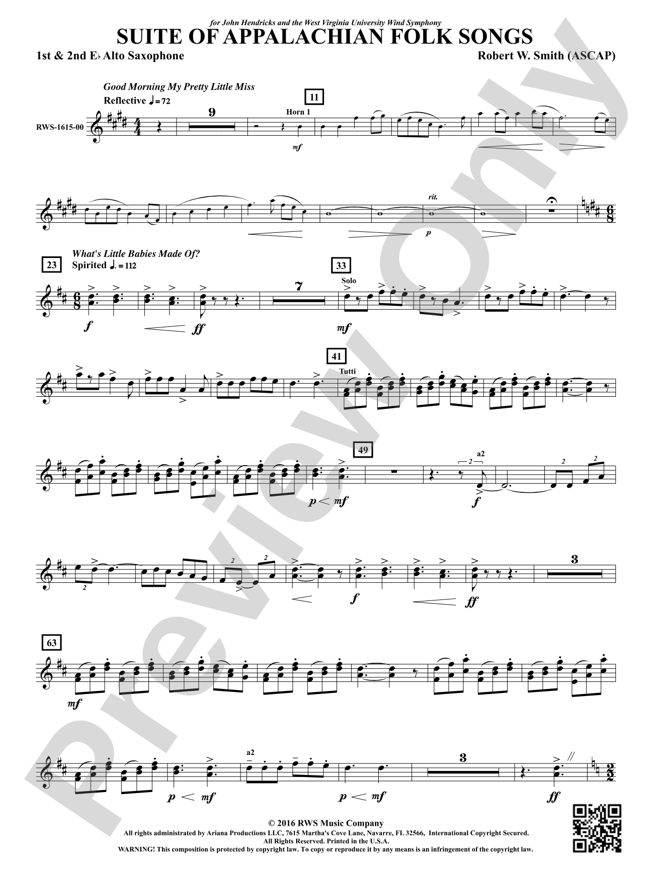 Suite of Appalachian Folk Songs: 1st & 2nd E-flat Alto Saxophone