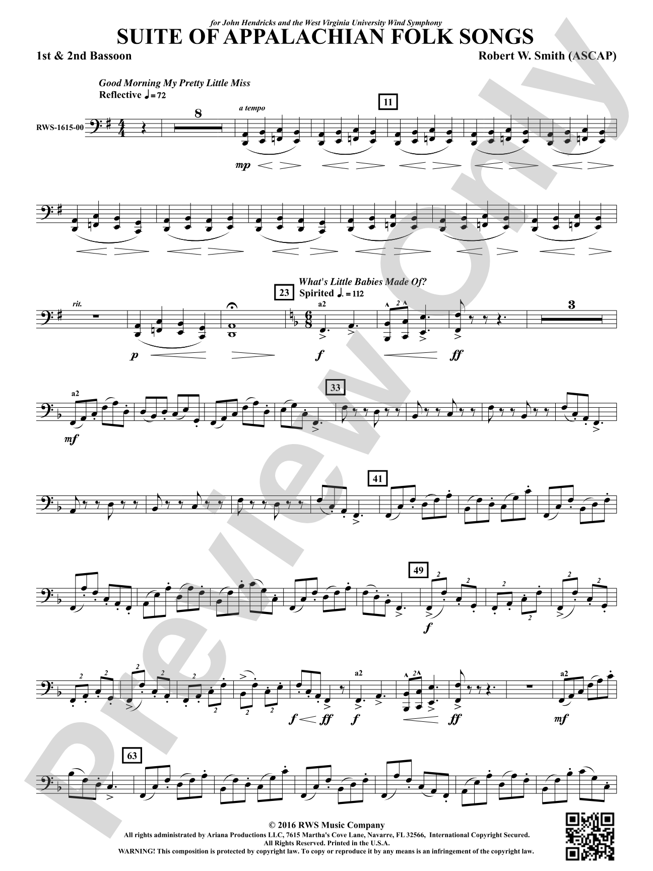 Suite of Appalachian Folk Songs: 1st & 2nd Bassoon