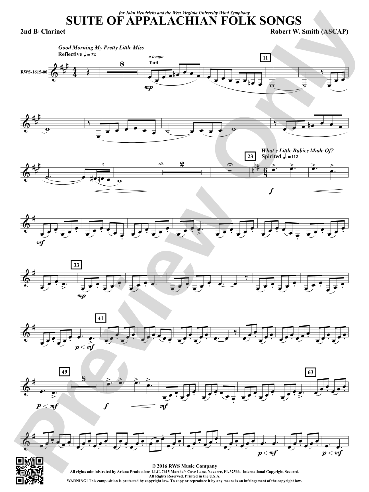 Suite of Appalachian Folk Songs: 2nd B-flat Clarinet