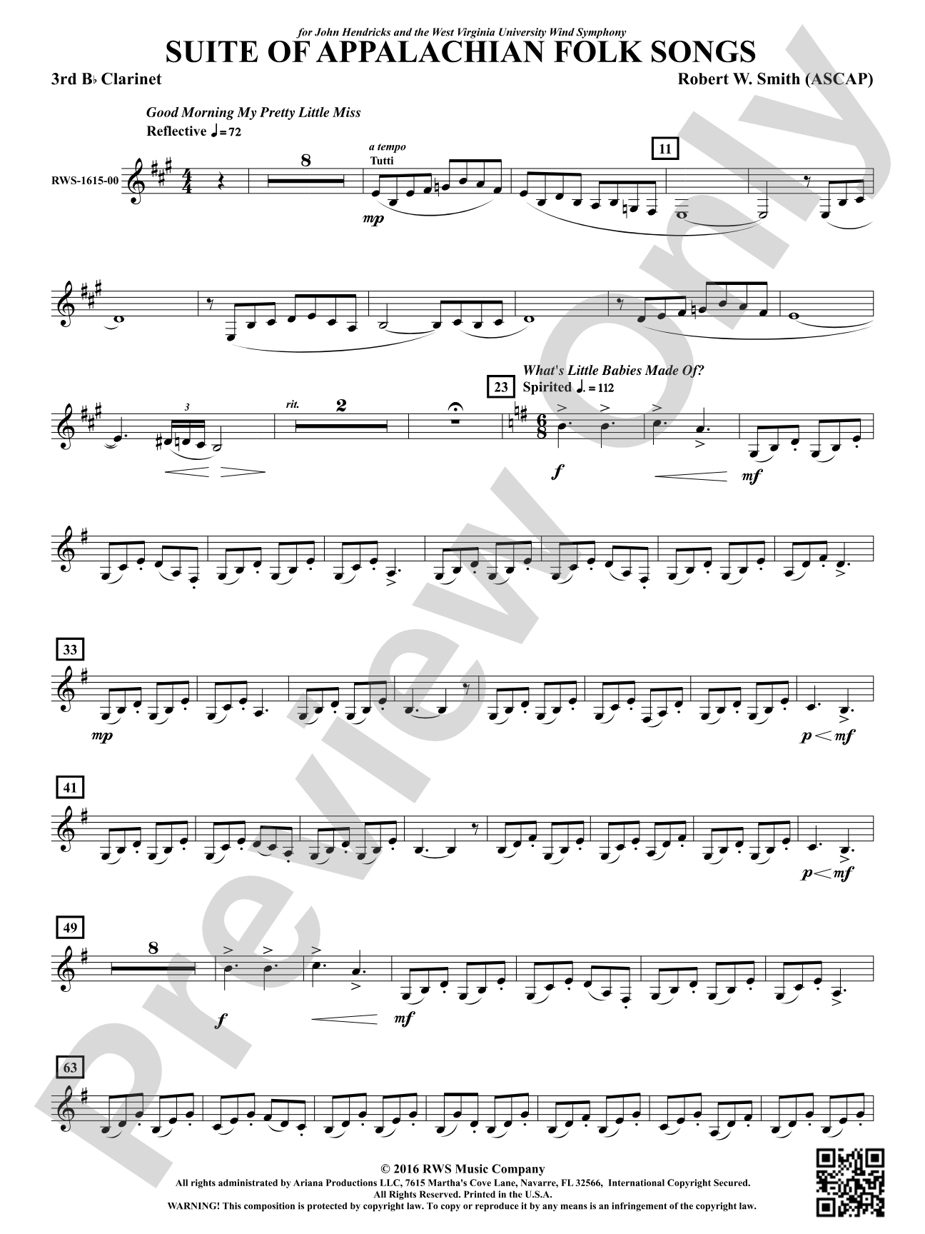 Suite of Appalachian Folk Songs: 3rd B-flat Clarinet