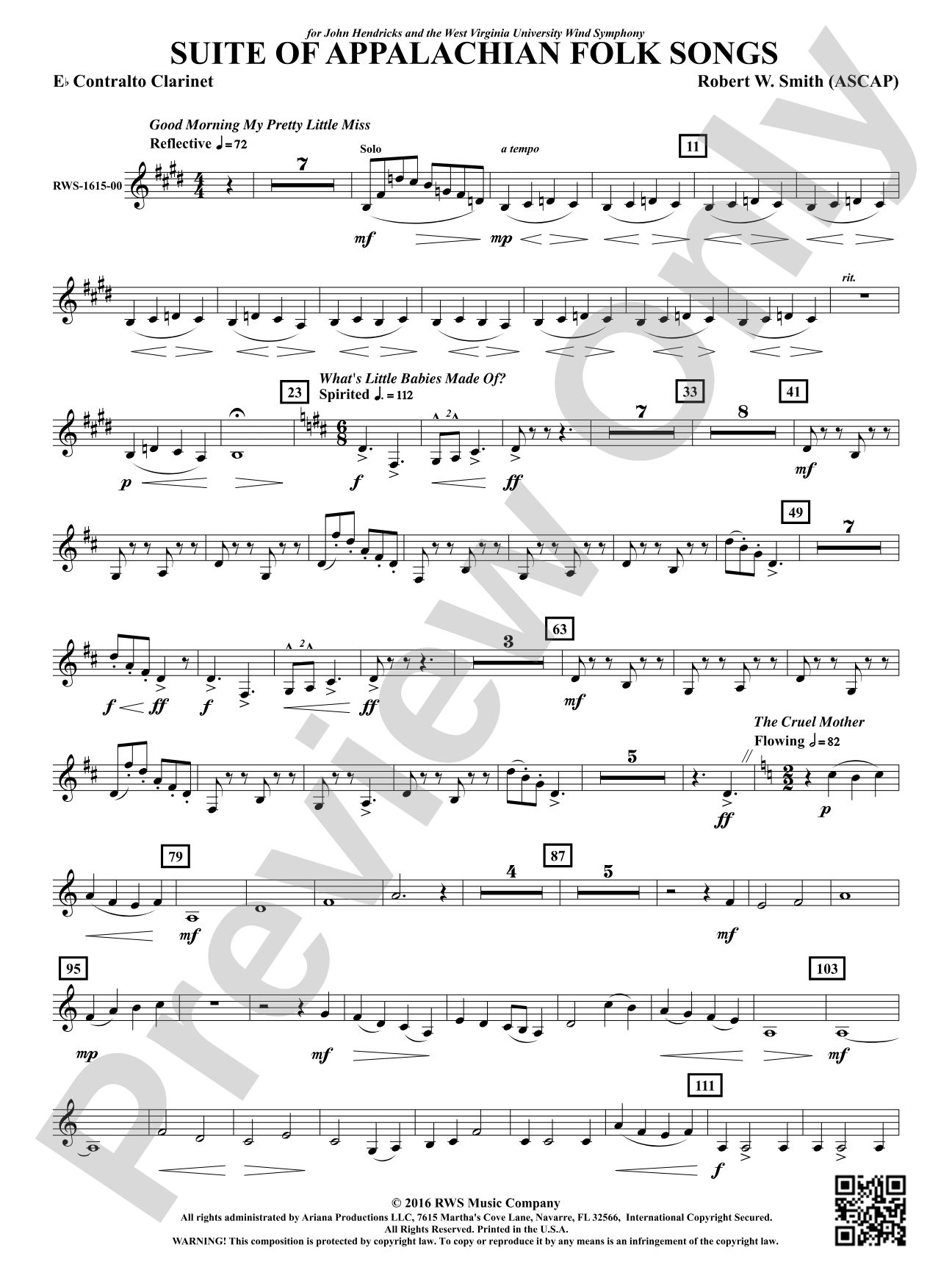 Suite of Appalachian Folk Songs: E-flat Contra-Alto Clarinet