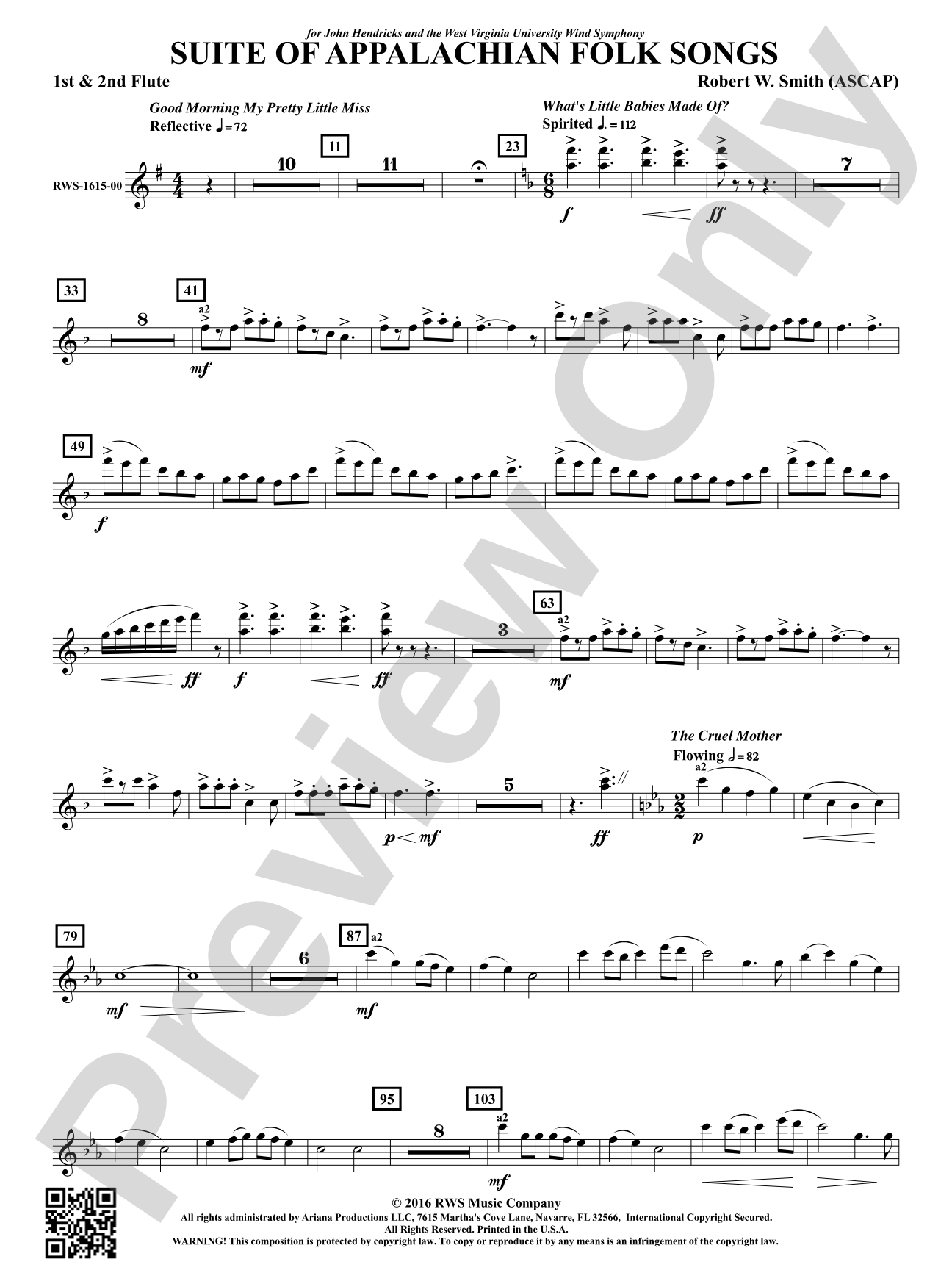 Suite of Appalachian Folk Songs: 1st & 2nd Flute