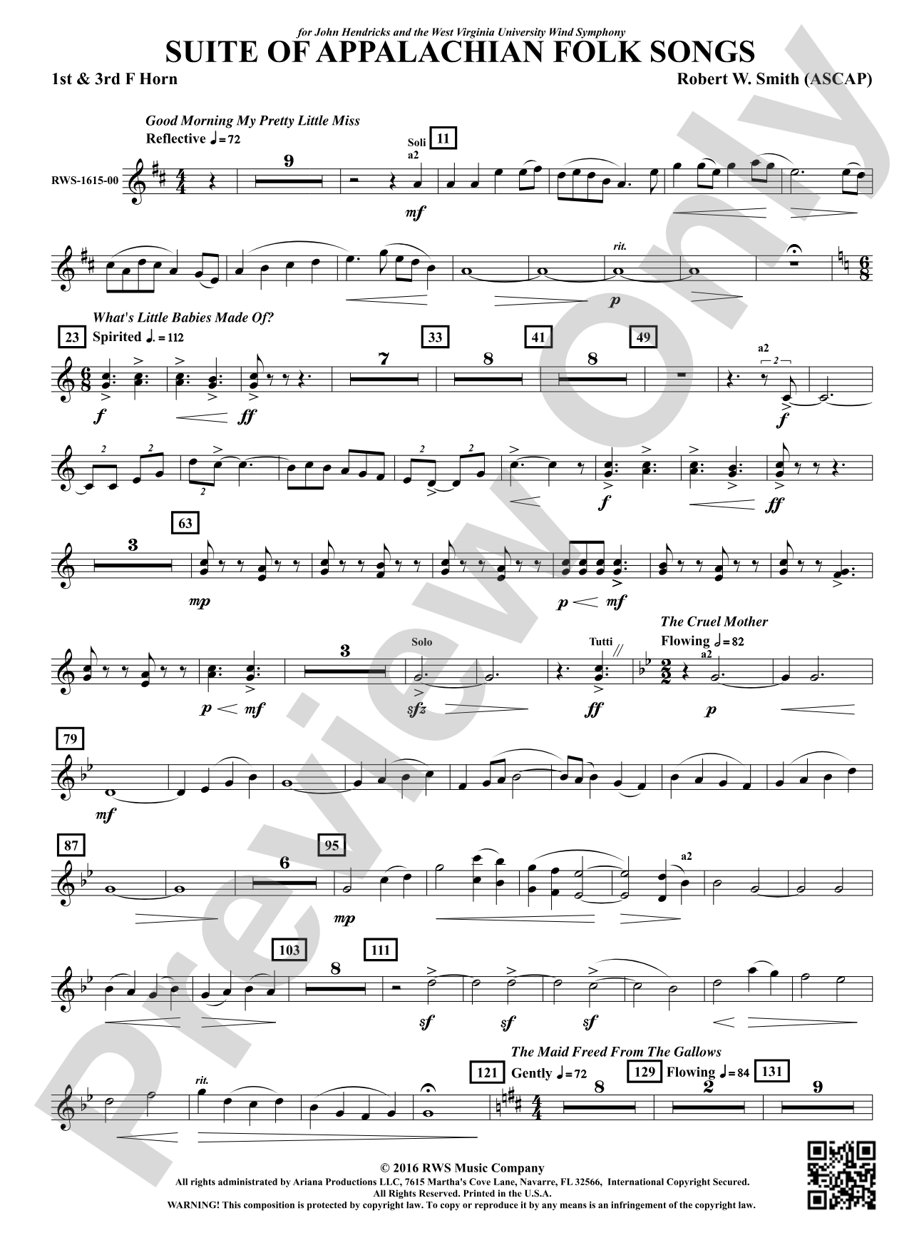 Suite of Appalachian Folk Songs: 1st & 3rd F Horns