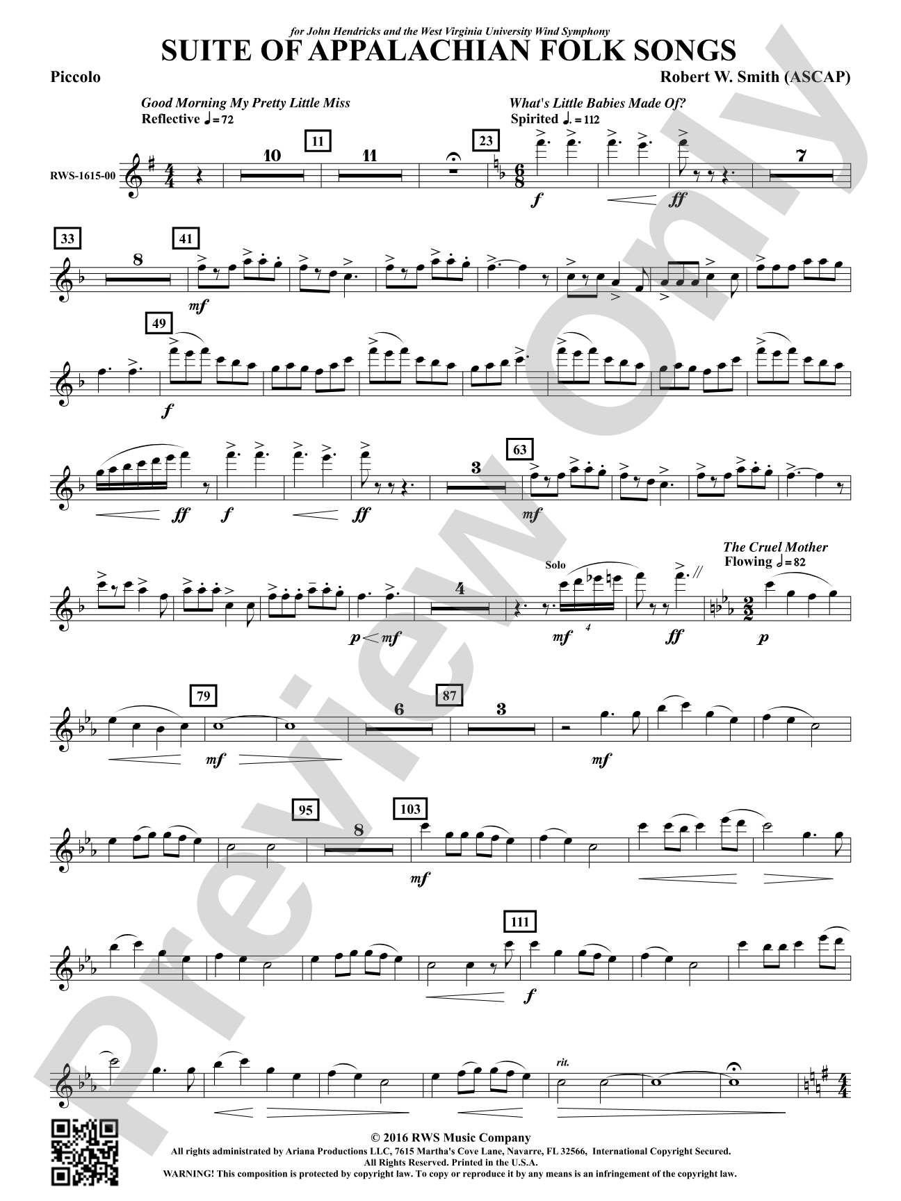 Suite of Appalachian Folk Songs: Piccolo