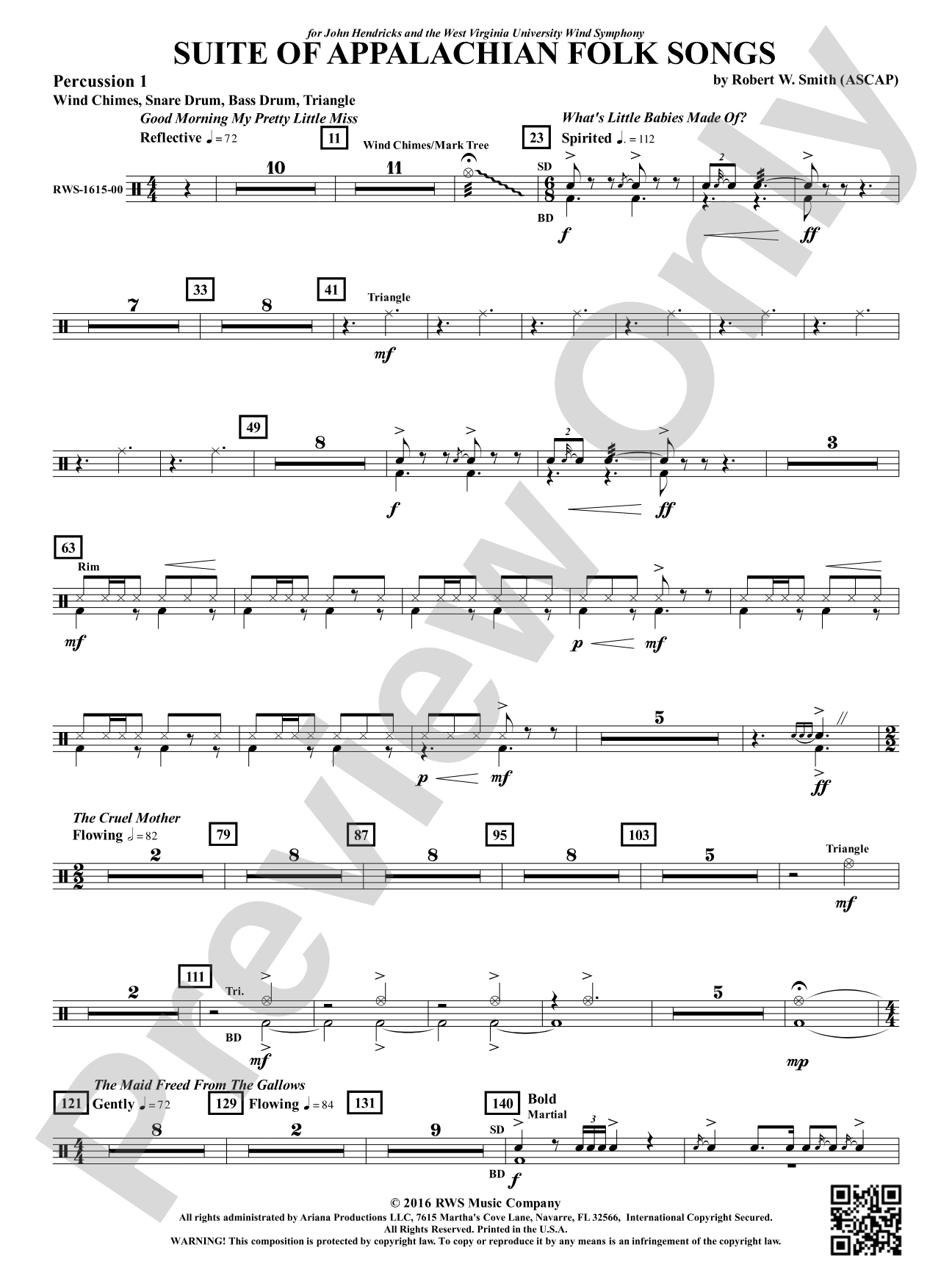 Suite of Appalachian Folk Songs: 1st Percussion