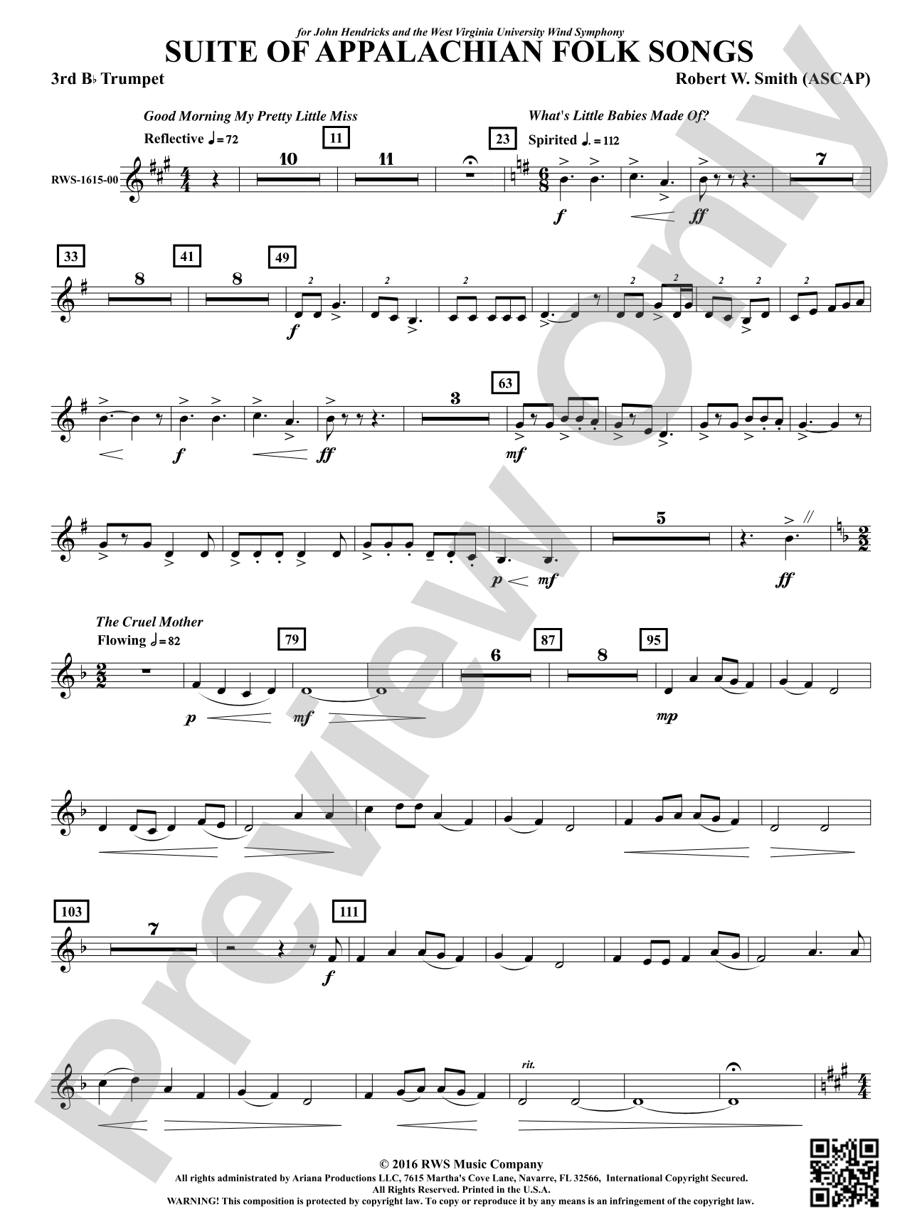 Suite of Appalachian Folk Songs: 3rd B-flat Trumpet