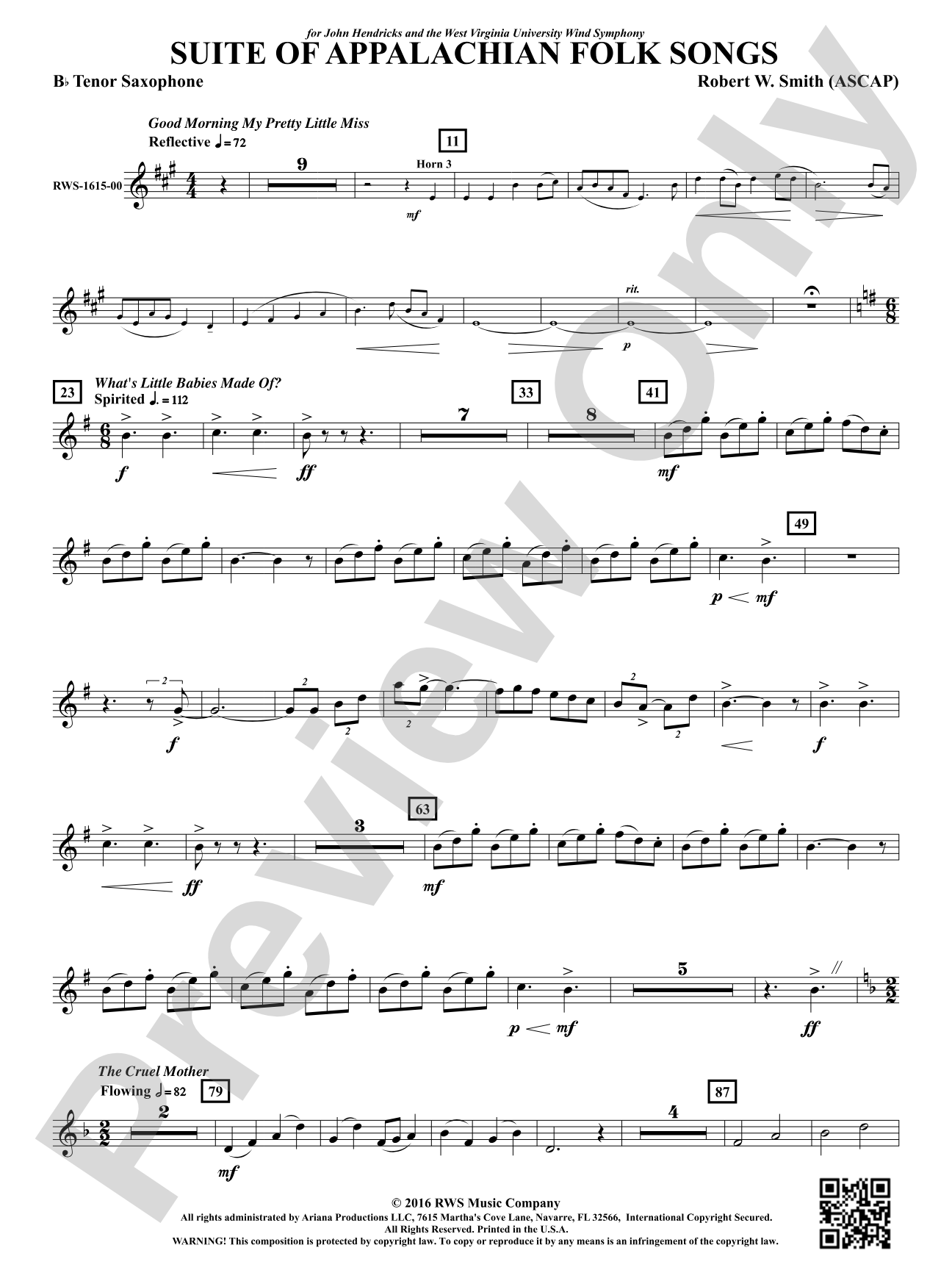 Suite of Appalachian Folk Songs: B-flat Tenor Saxophone
