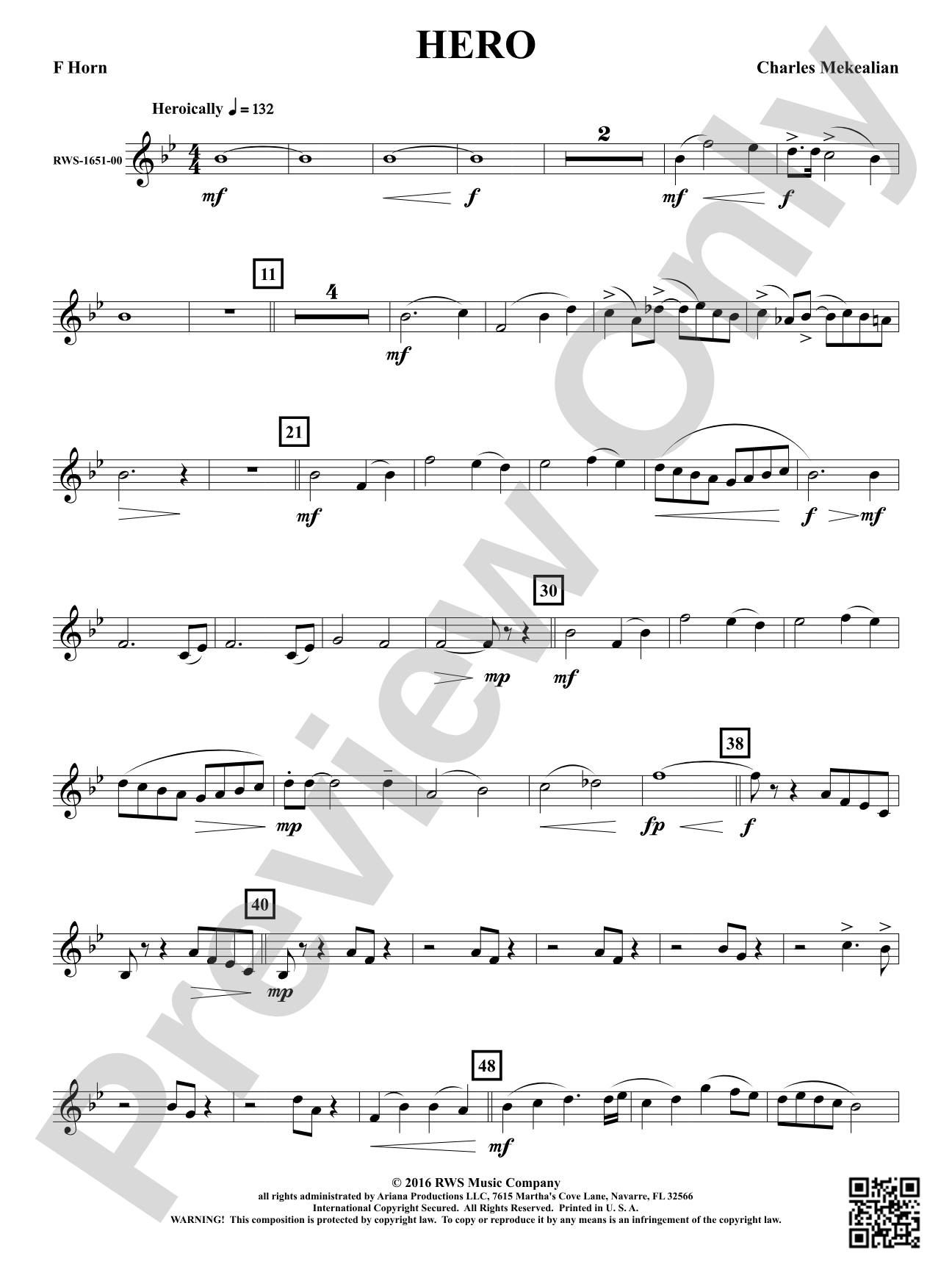 Hero - Brass Quintet: 1st F Horn