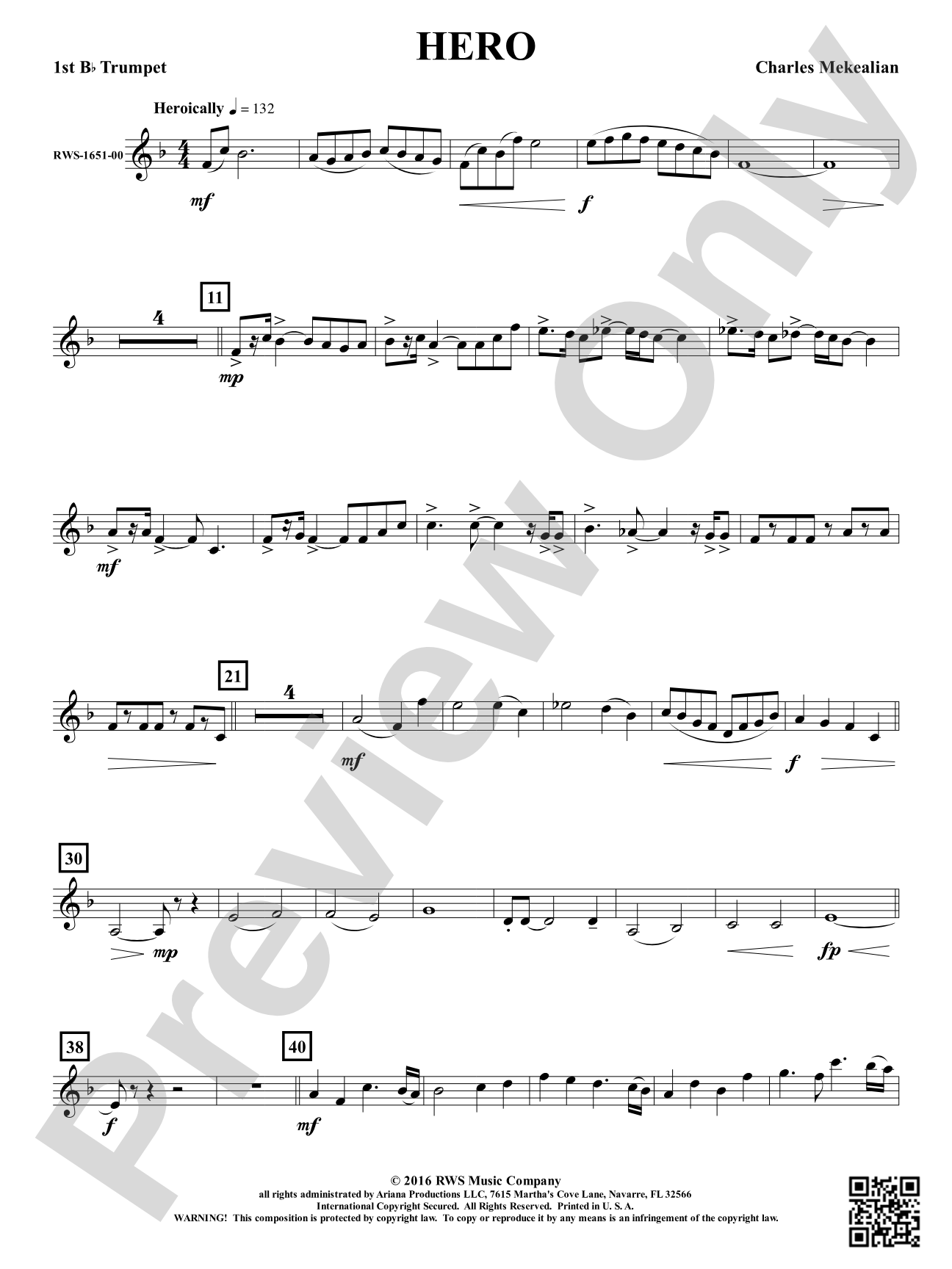 Hero - Brass Quintet: 1st B-flat Trumpet