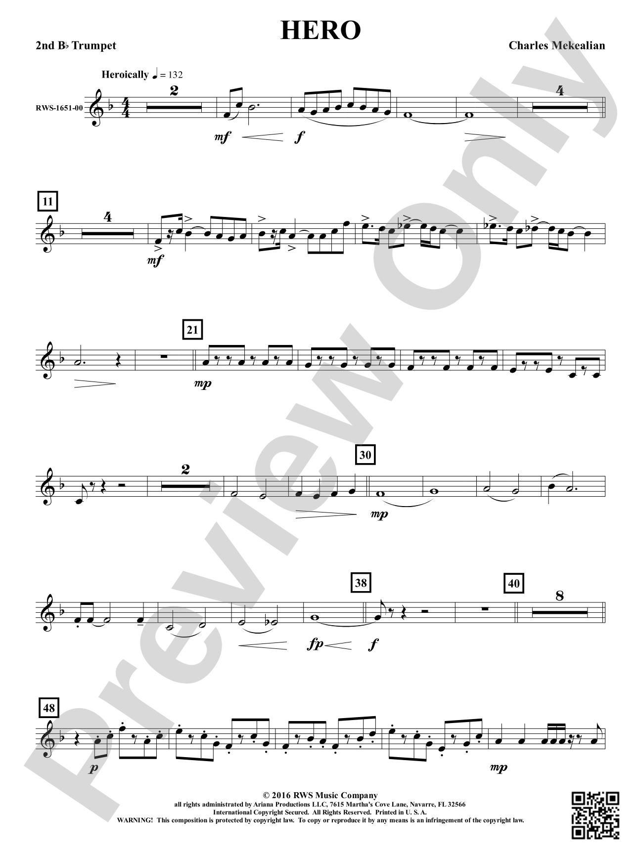 Hero - Brass Quintet: 2nd B-flat Trumpet