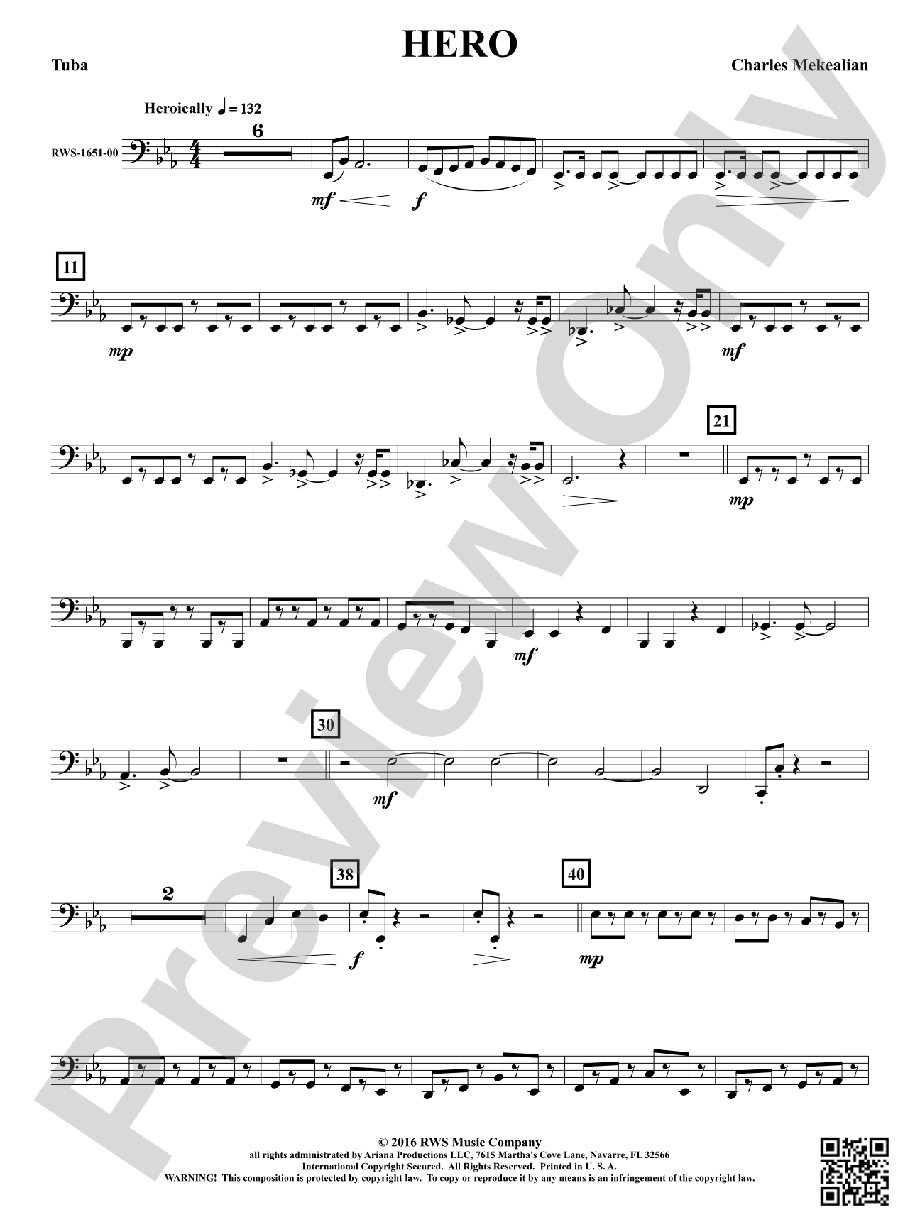 Hero - Brass Quintet: Tuba