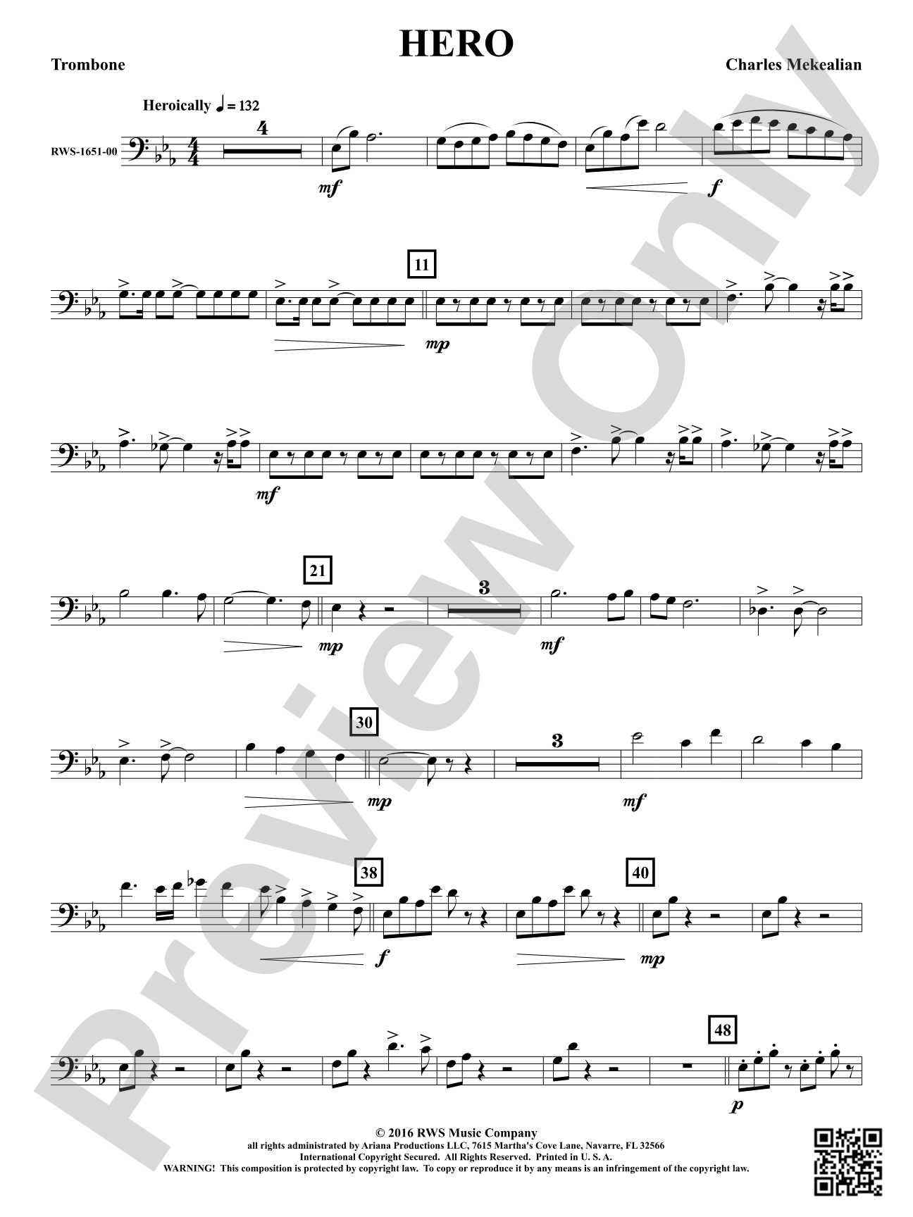 Hero - Brass Quintet: 1st Trombone