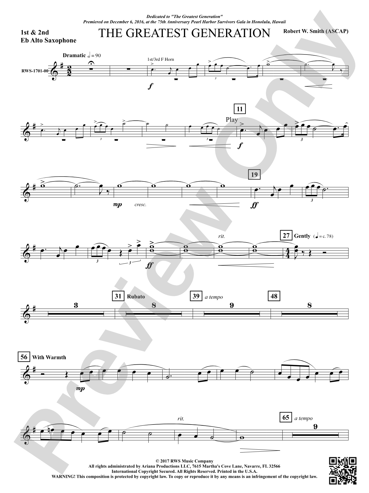 The Greatest Generation - For Symphonic Band: 1st & 2nd E-flat Alto Saxophone