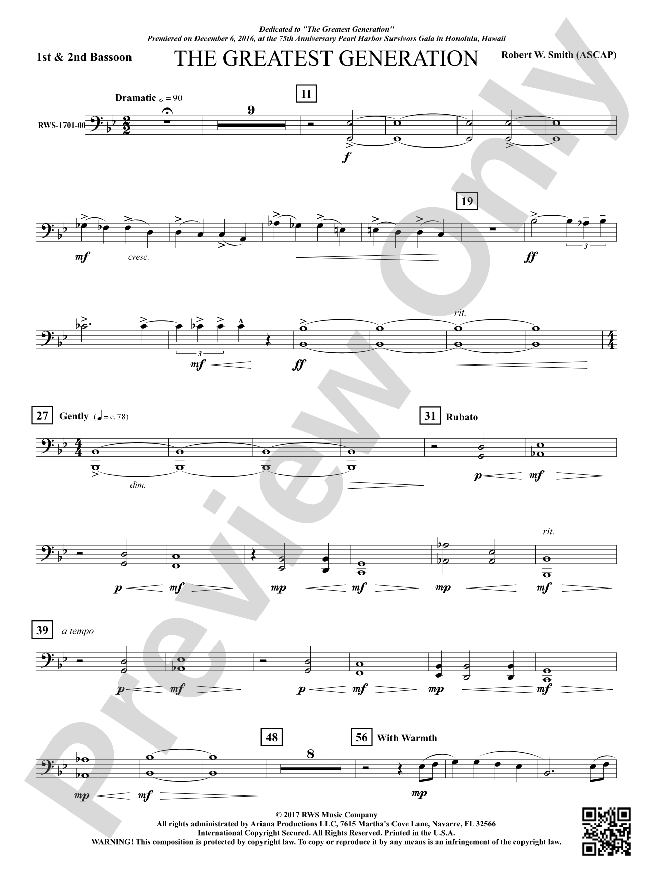 The Greatest Generation - For Symphonic Band: 1st & 2nd Bassoon