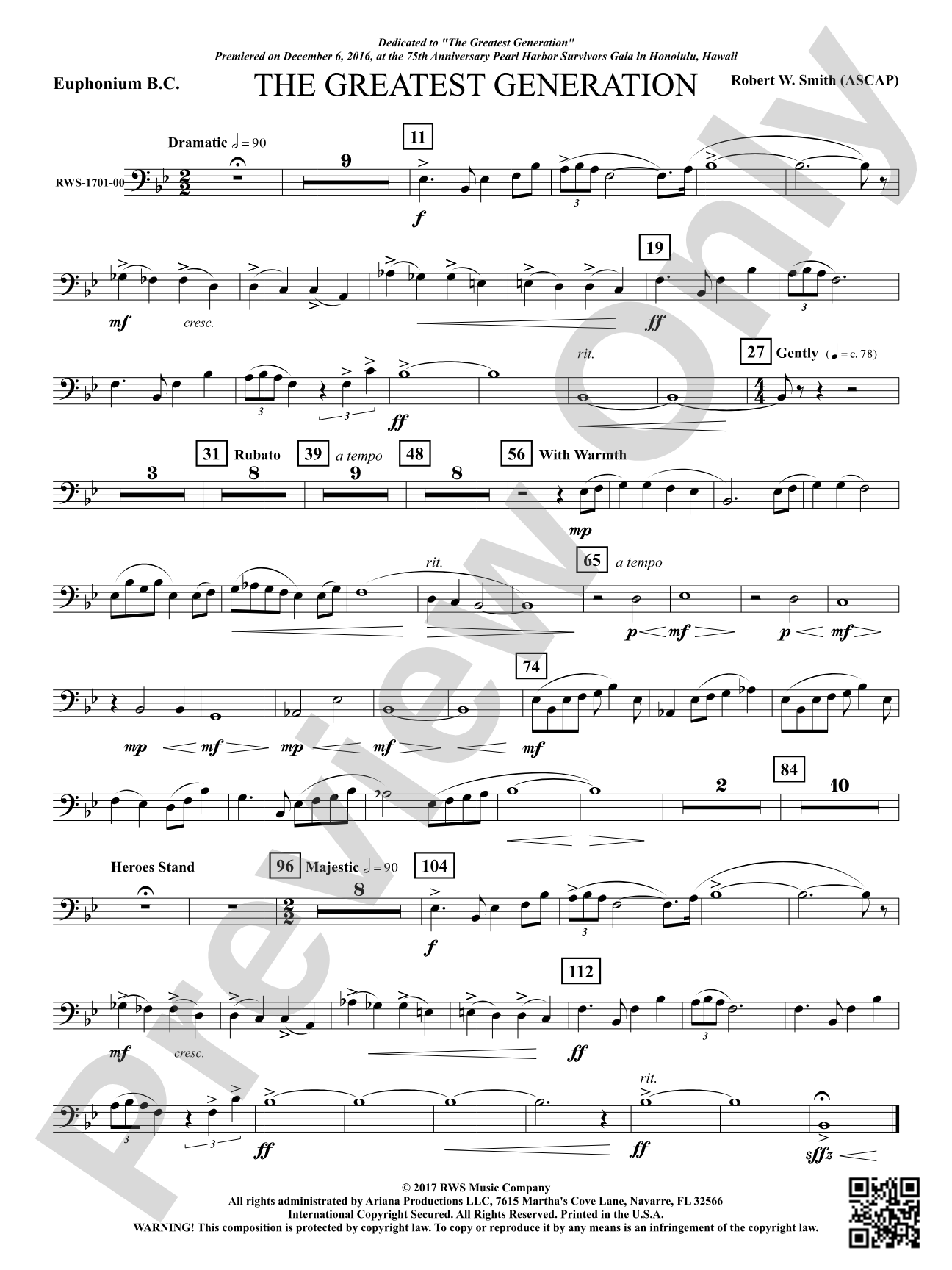 The Greatest Generation - For Symphonic Band: Baritone B.C.