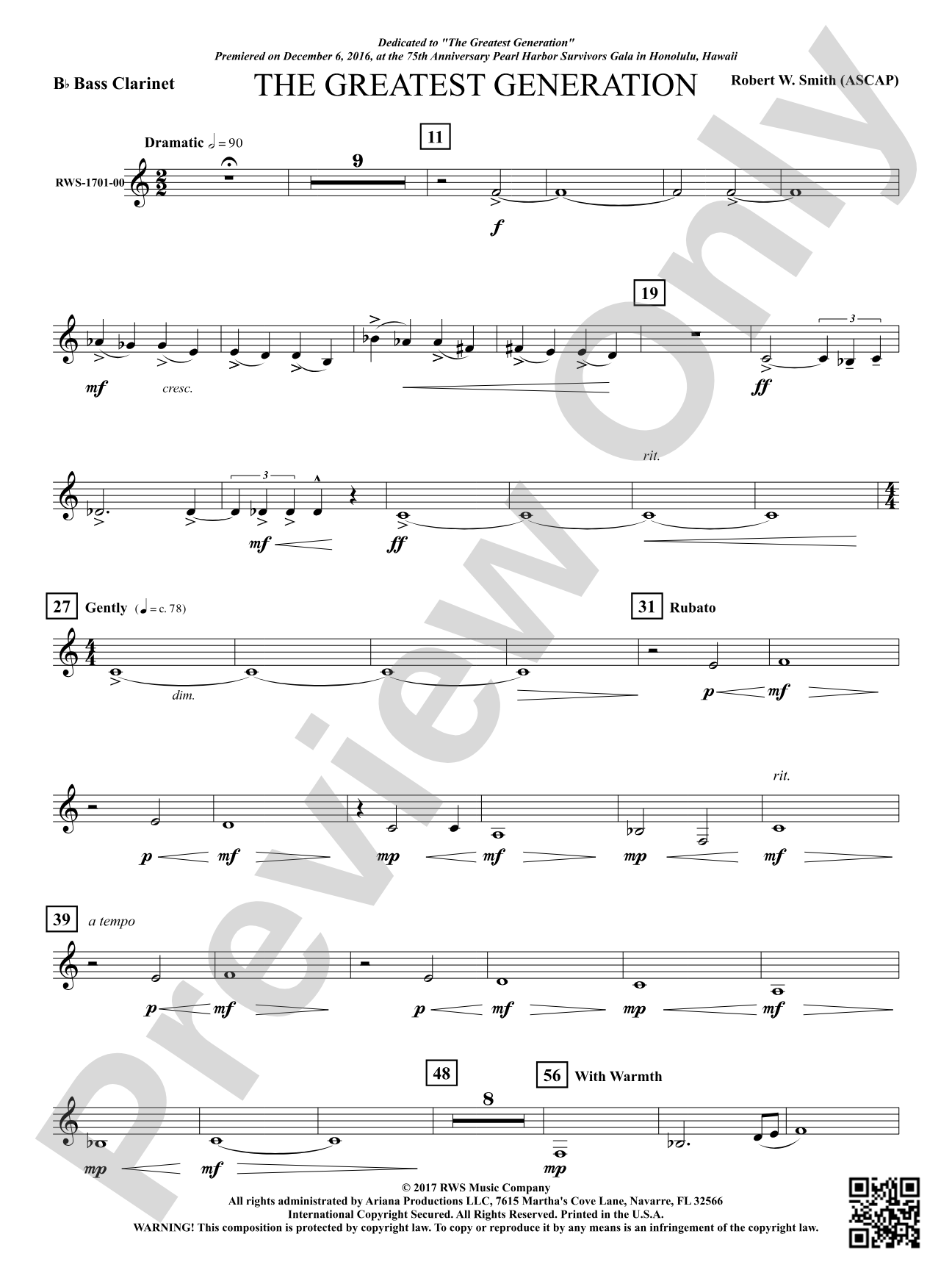 The Greatest Generation - For Symphonic Band: B-flat Bass Clarinet