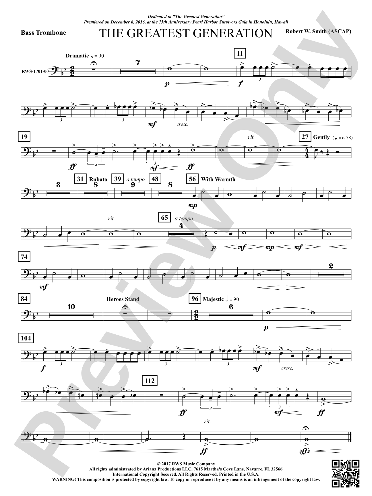 The Greatest Generation - For Symphonic Band: Bass Trombone