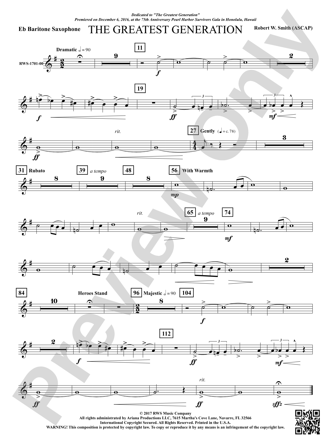 The Greatest Generation - For Symphonic Band: E-flat Baritone Saxophone