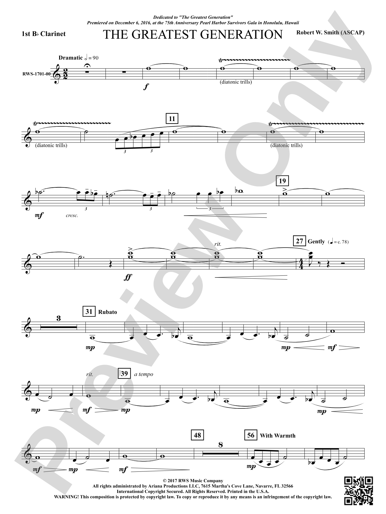 The Greatest Generation - For Symphonic Band: 1st B-flat Clarinet